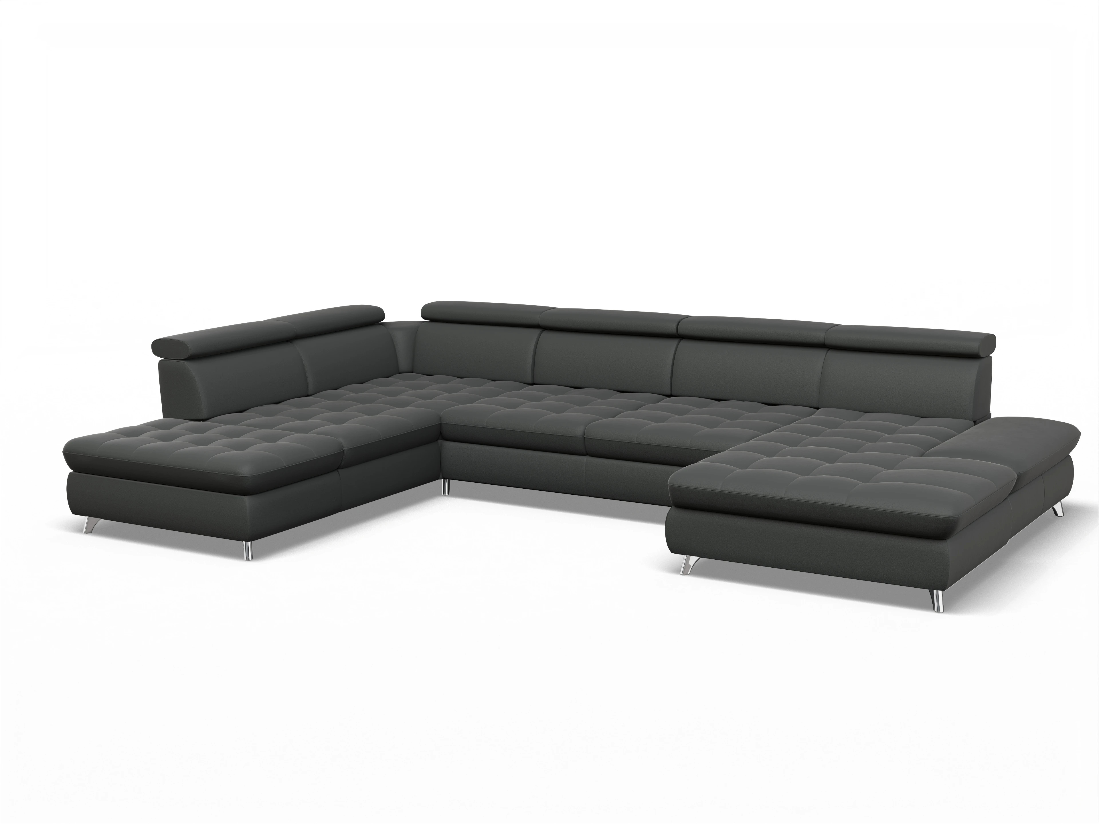 Ansicht des Produktes Memphis Stoff Wohnlandschaft offen beidseitig in Leder Grau