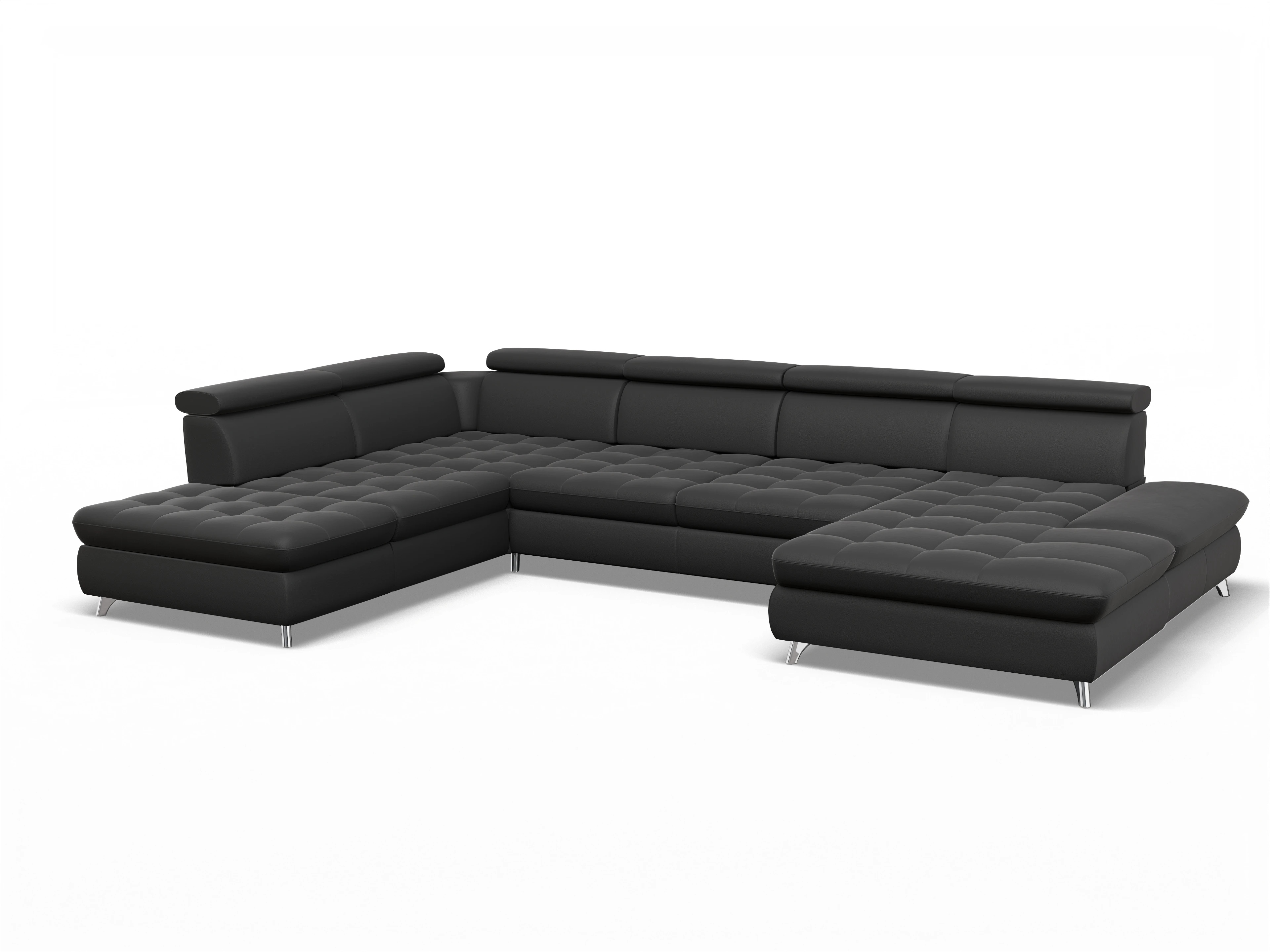 Ansicht des Produktes Memphis Stoff Wohnlandschaft offen beidseitig in Leder Schwarz