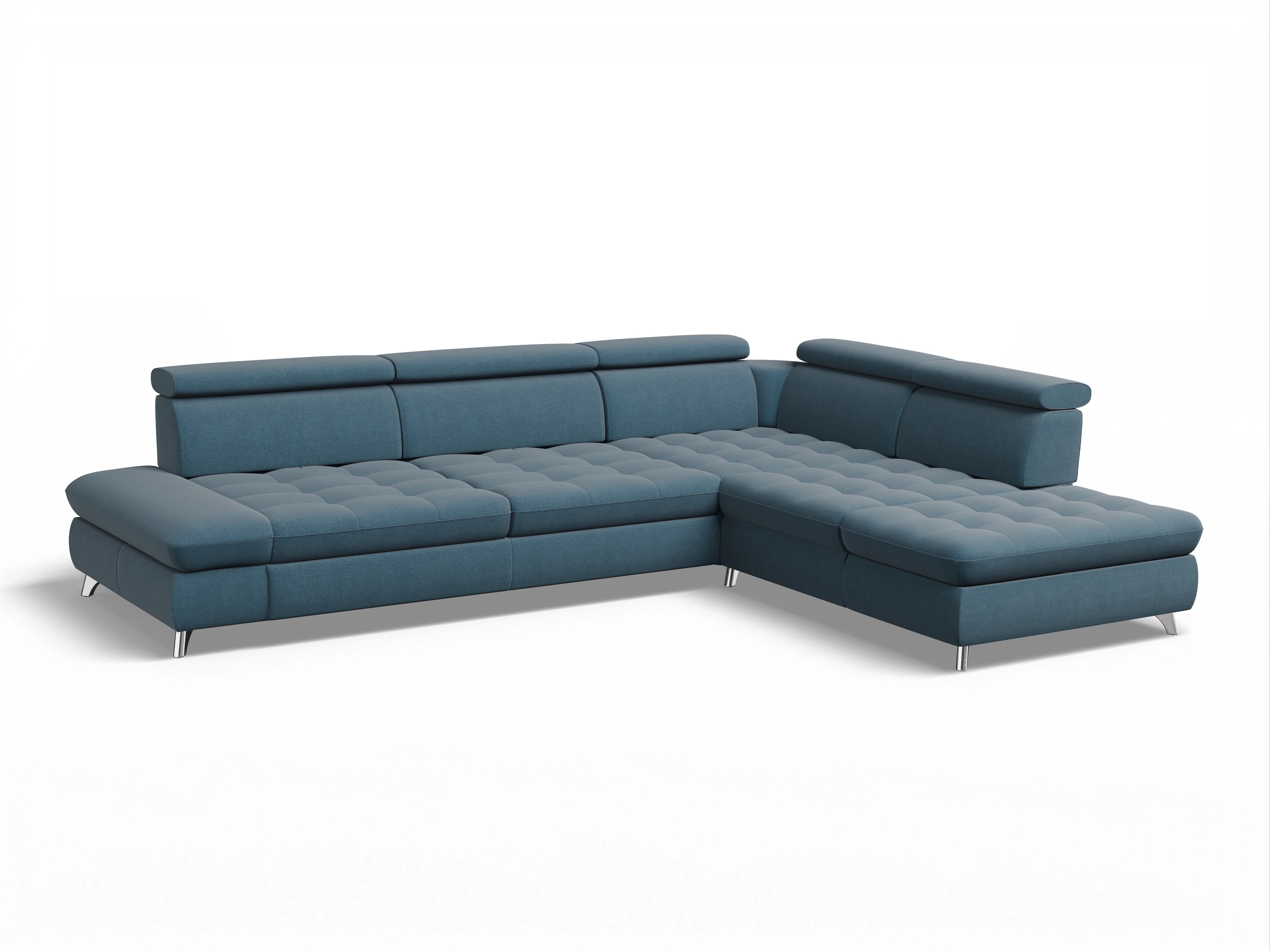 Ansicht des Produktes Memphis Stoff Ecksofa rechts Abschluss offen in Stoff Blau