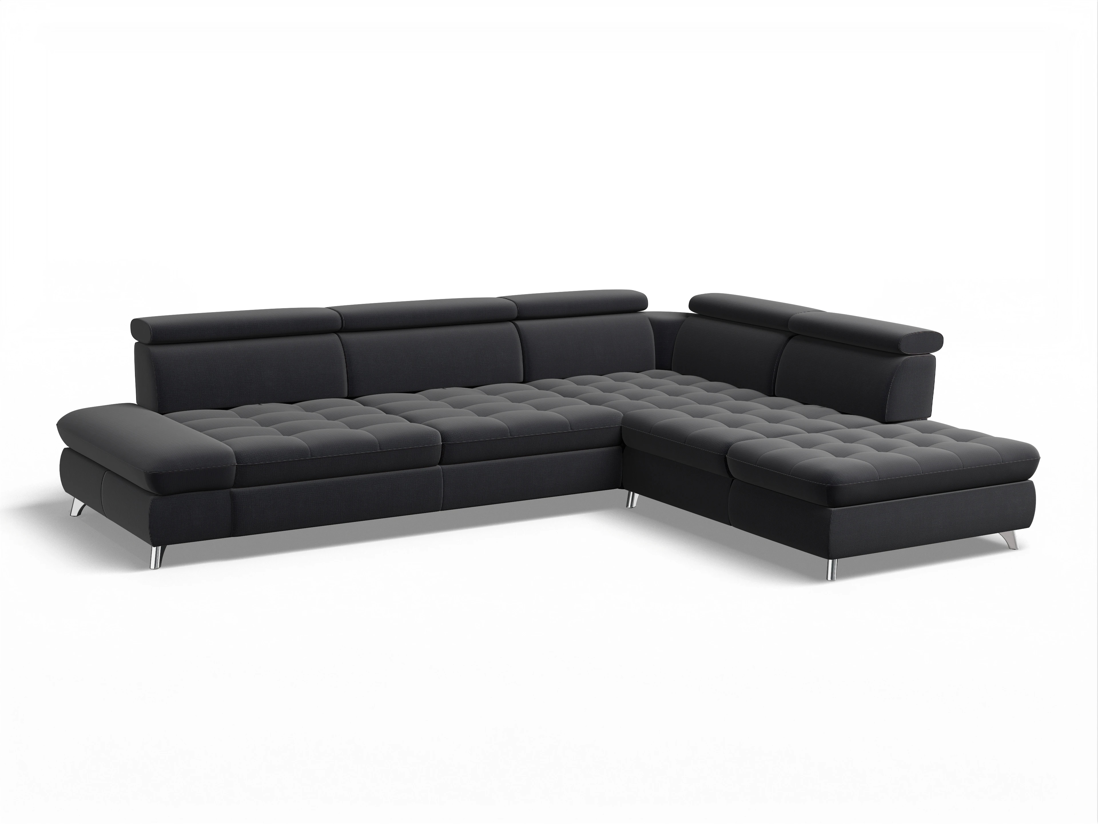 Ansicht des Produktes Memphis Stoff Ecksofa rechts Abschluss offen in Stoff Blau