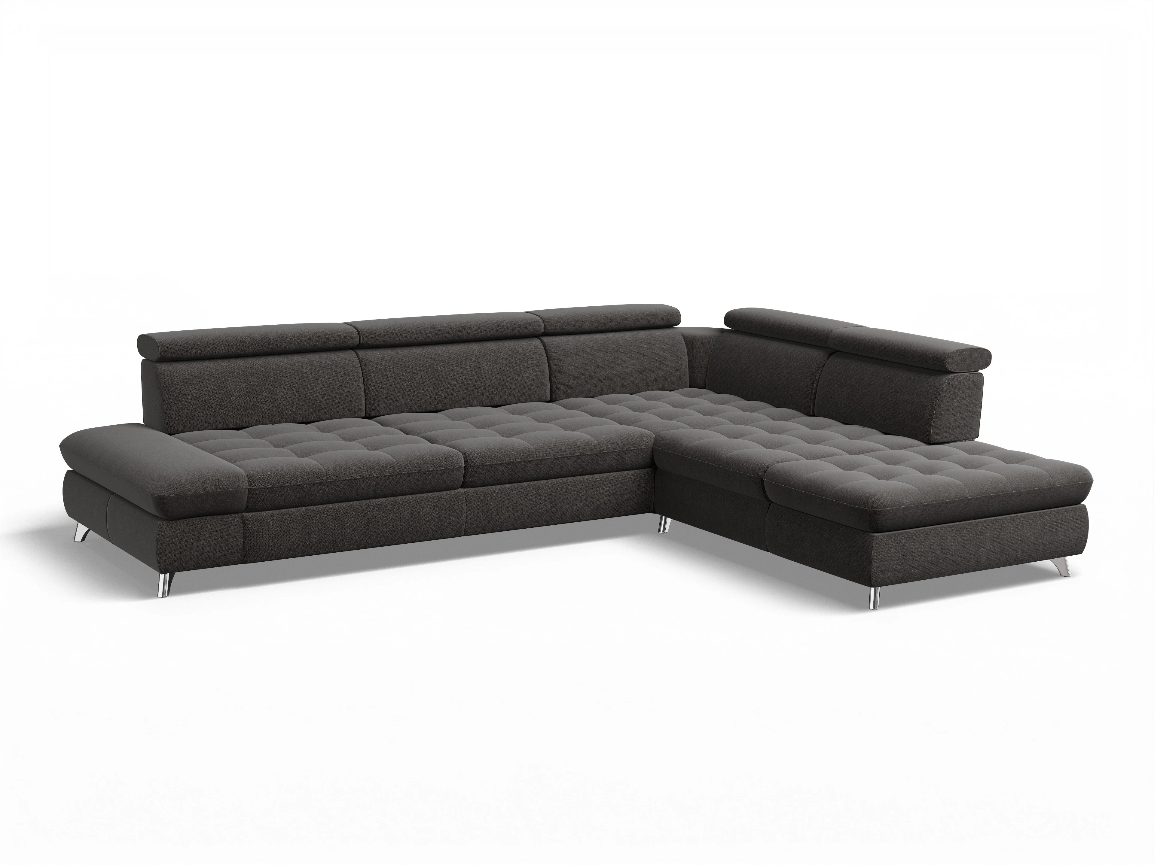 Ansicht des Produktes Memphis Stoff Ecksofa rechts Abschluss offen in Stoff Grau