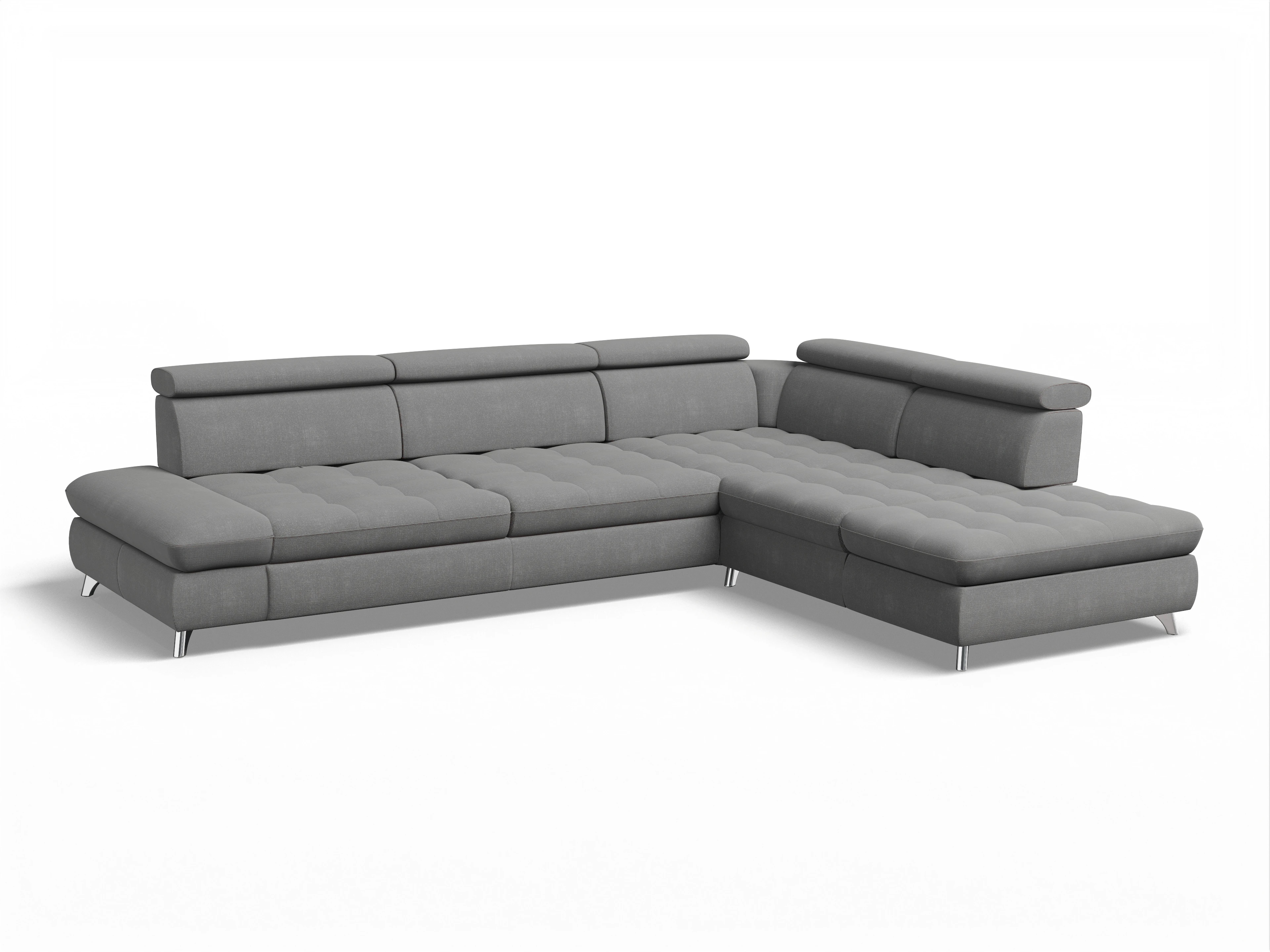 Ansicht des Produktes Memphis Stoff Ecksofa rechts Abschluss offen in Stoff Grau