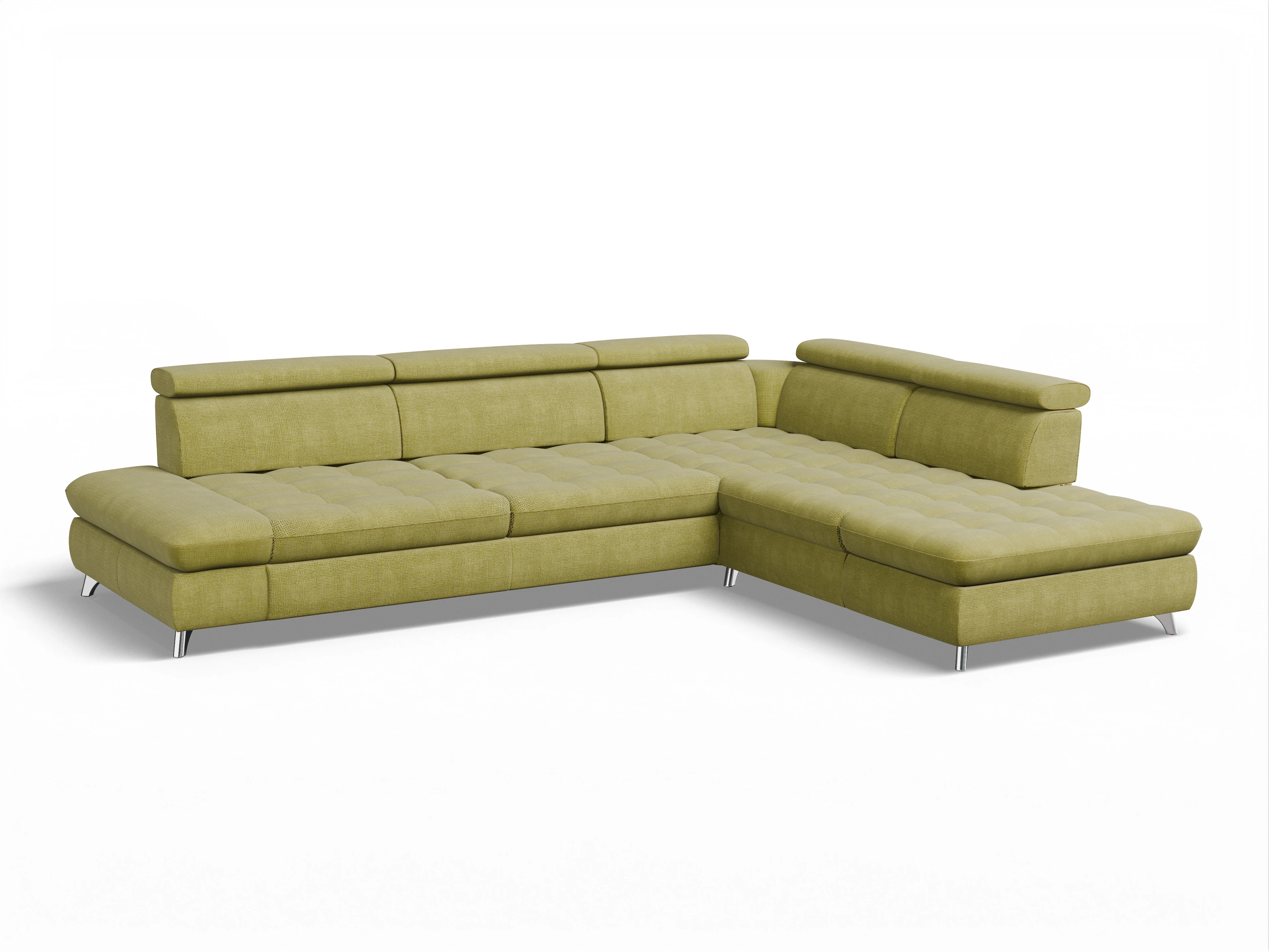 Ansicht des Produktes Memphis Stoff Ecksofa rechts Abschluss offen in Stoff Grün