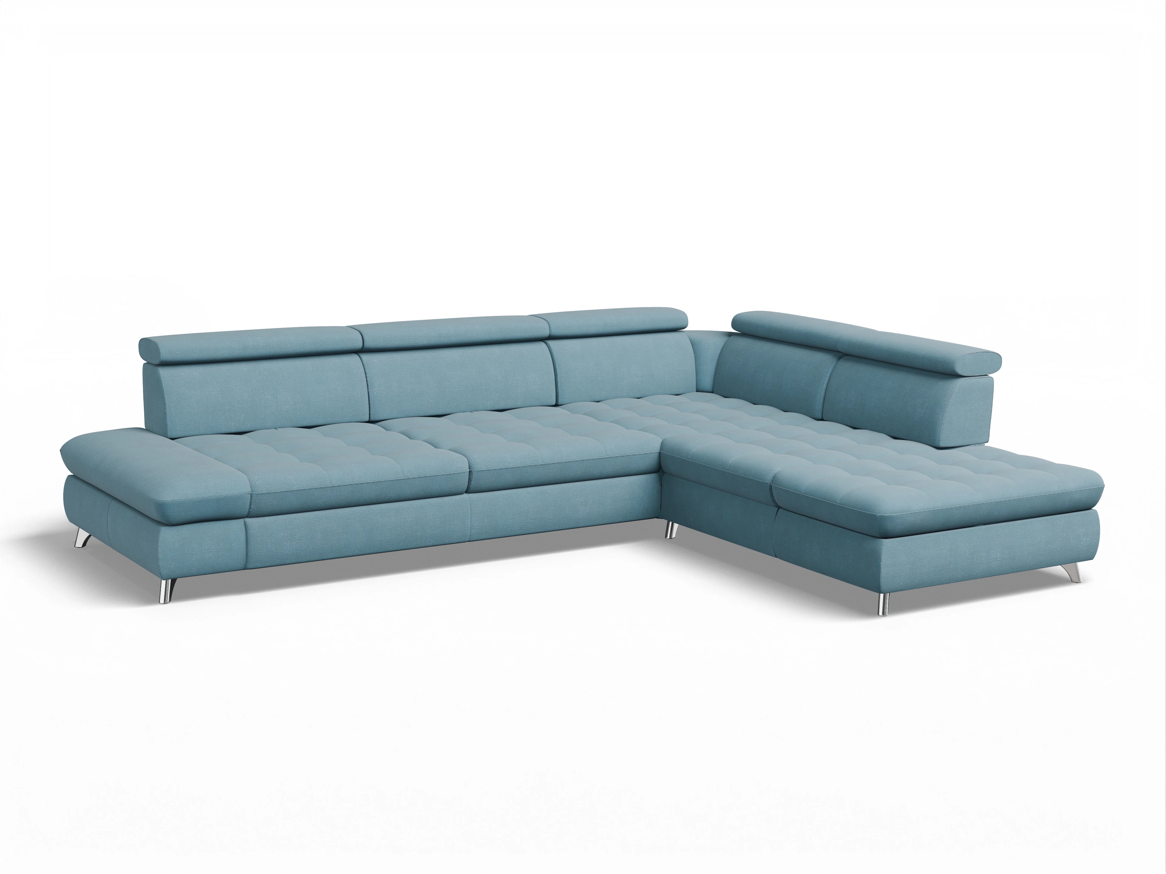 Ansicht des Produktes Memphis Stoff Ecksofa rechts Abschluss offen in Stoff Blau