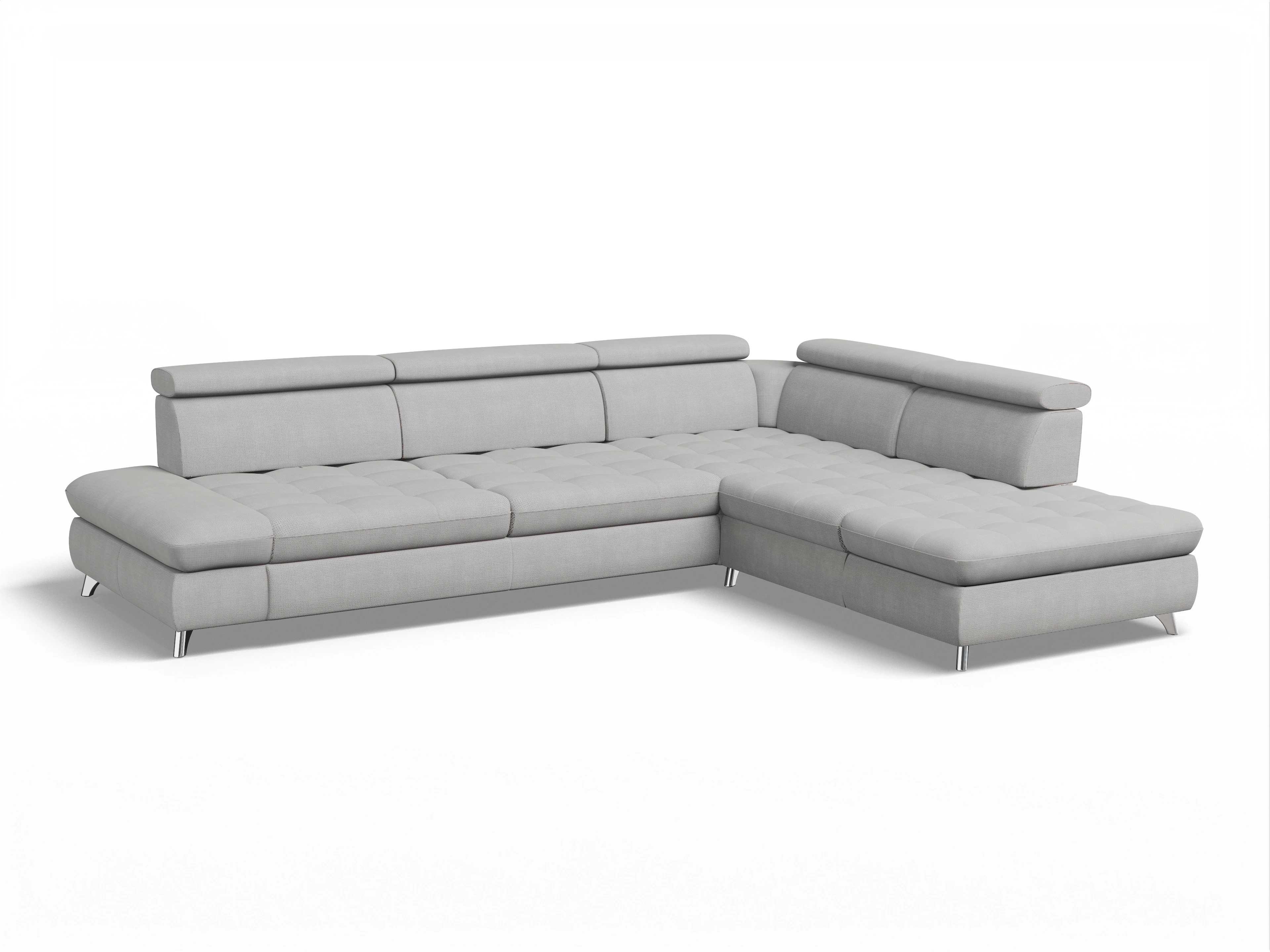 Ansicht des Produktes Memphis Stoff Ecksofa rechts Abschluss offen in Stoff Grau