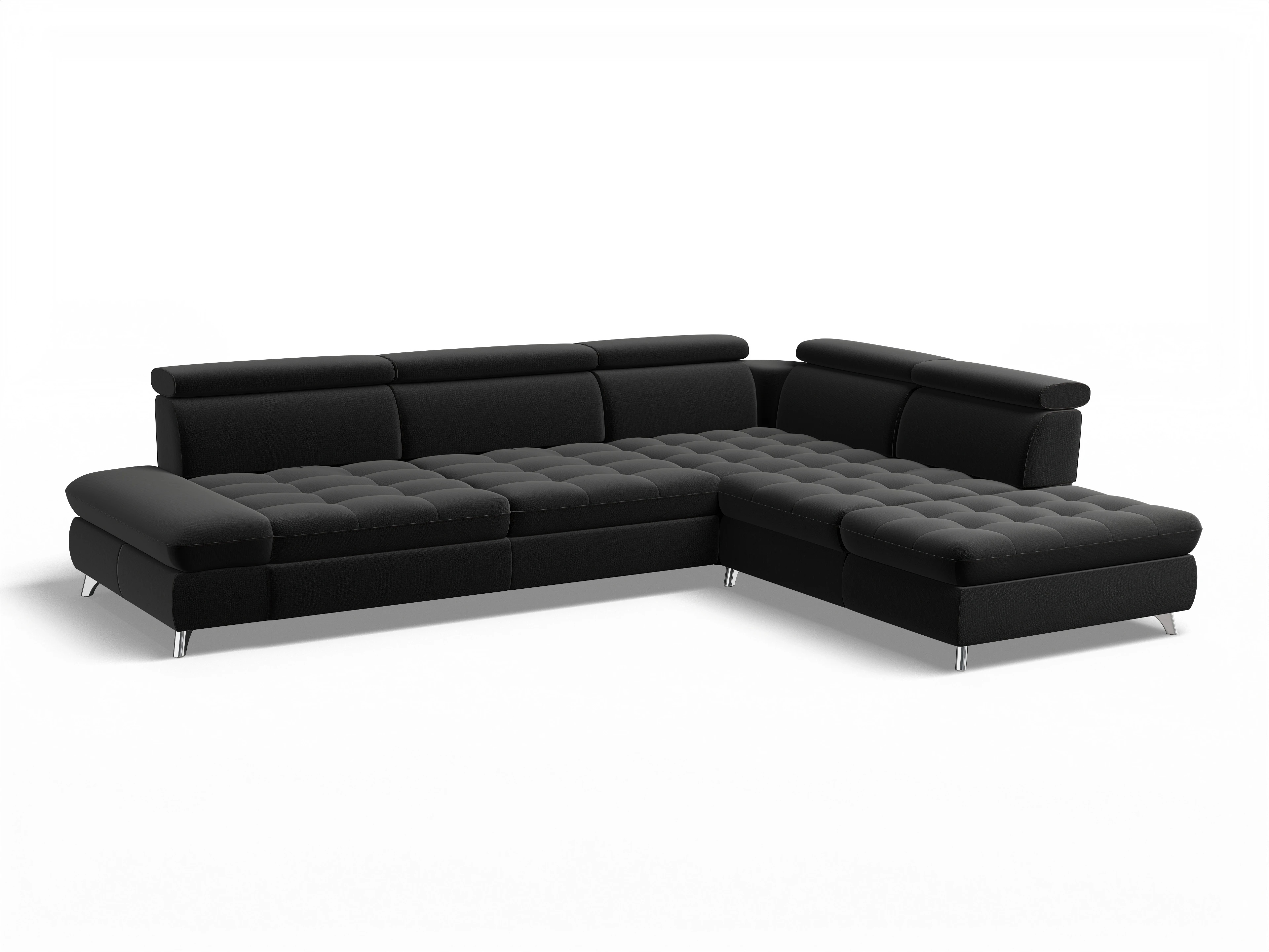 Ansicht des Produktes Memphis Stoff Ecksofa rechts Abschluss offen in Stoff Schwarz