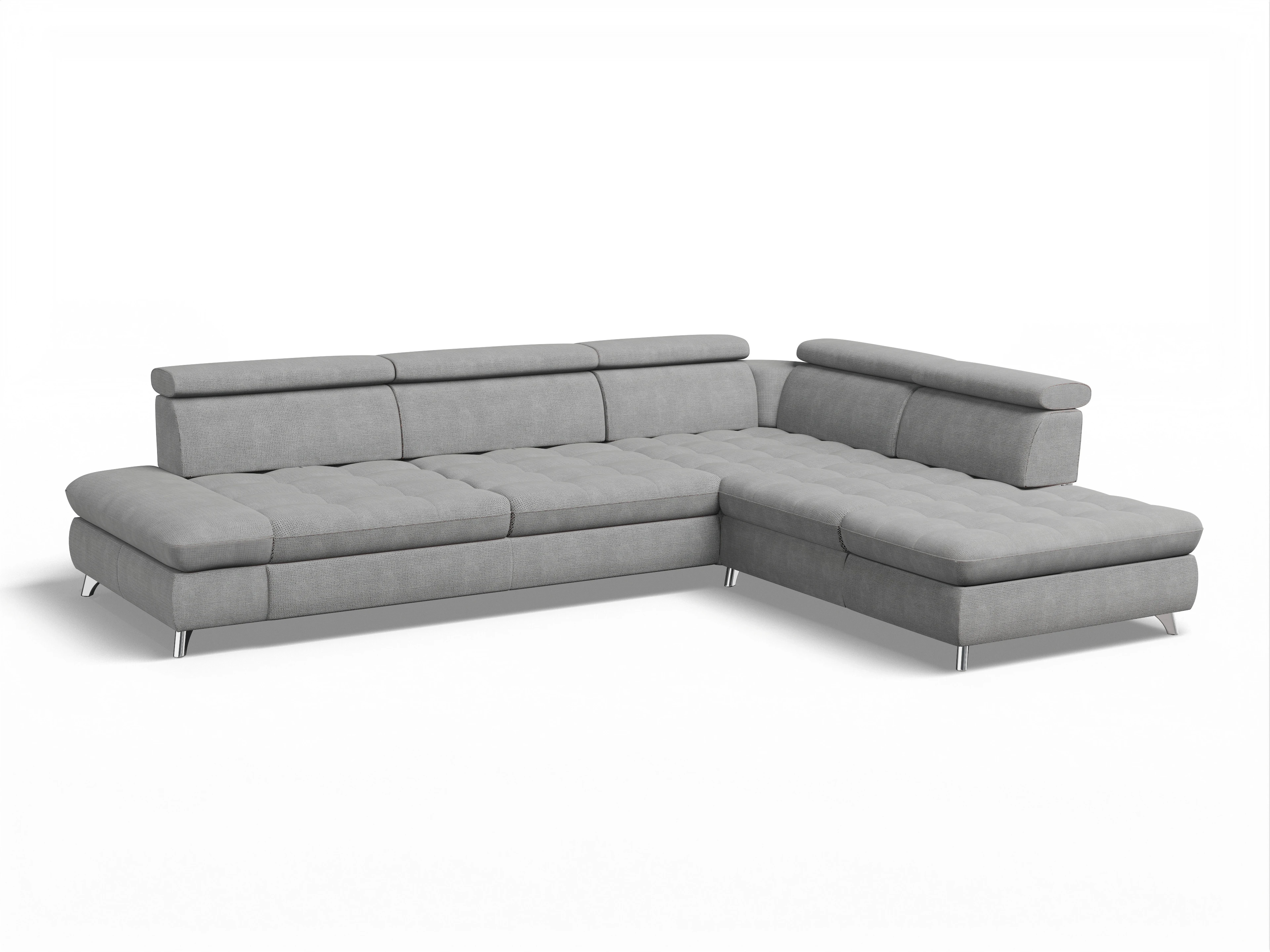 Ansicht des Produktes Memphis Stoff Ecksofa rechts Abschluss offen in Stoff Grau