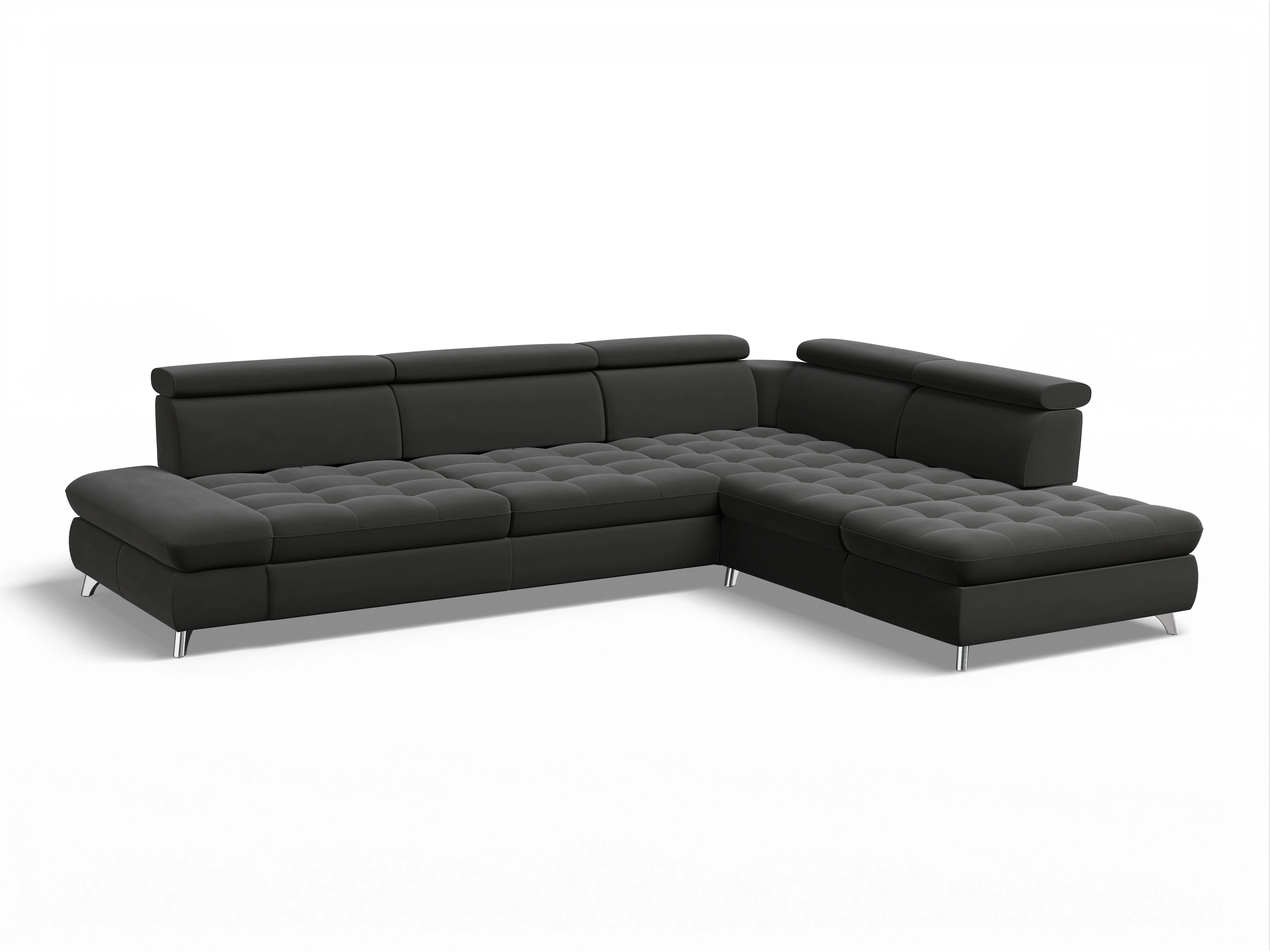 Ansicht des Produktes Memphis Stoff Ecksofa rechts Abschluss offen in Stoff Grau