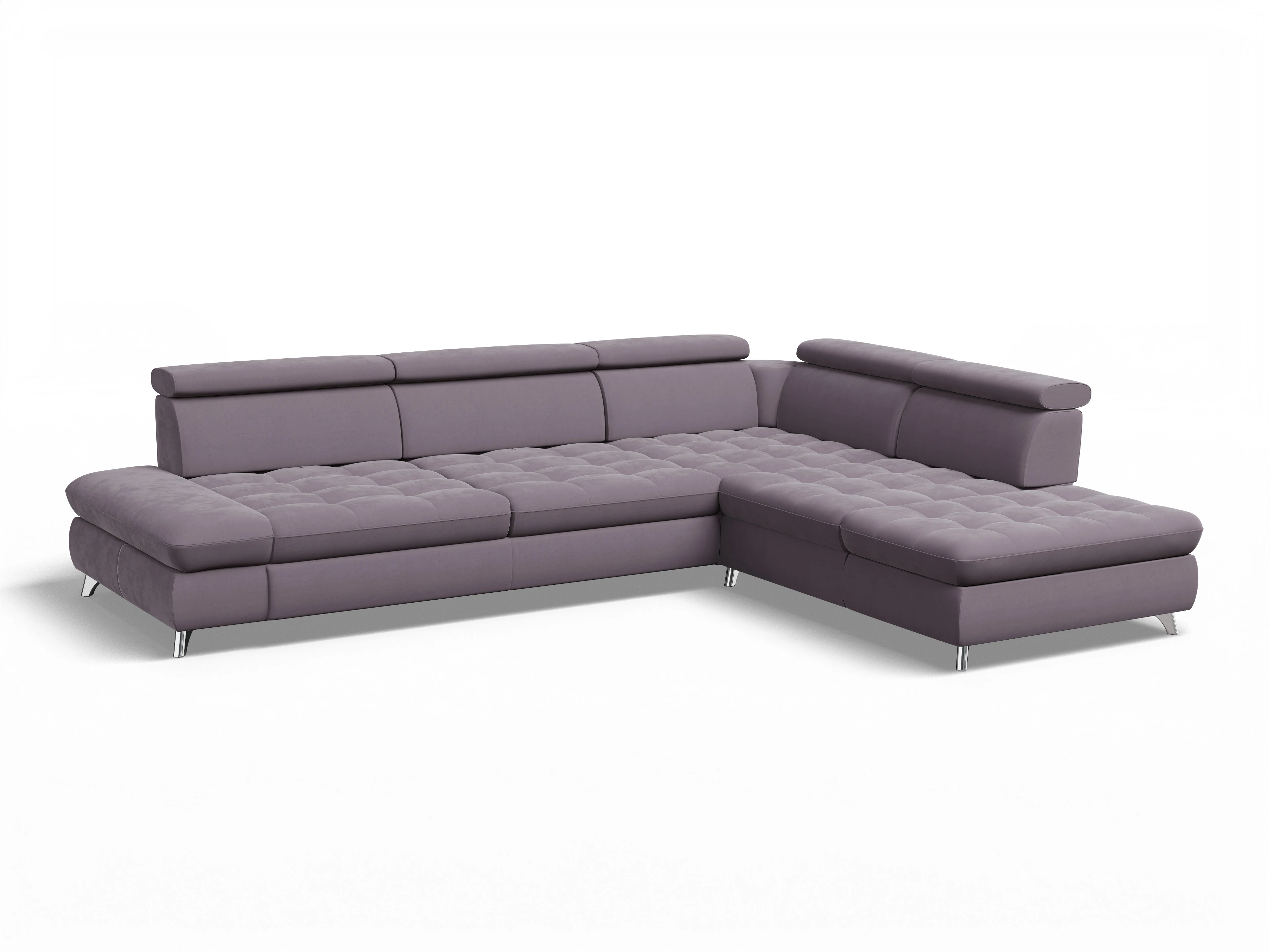 Ansicht des Produktes Memphis Stoff Ecksofa rechts Abschluss offen in Stoff Lila
