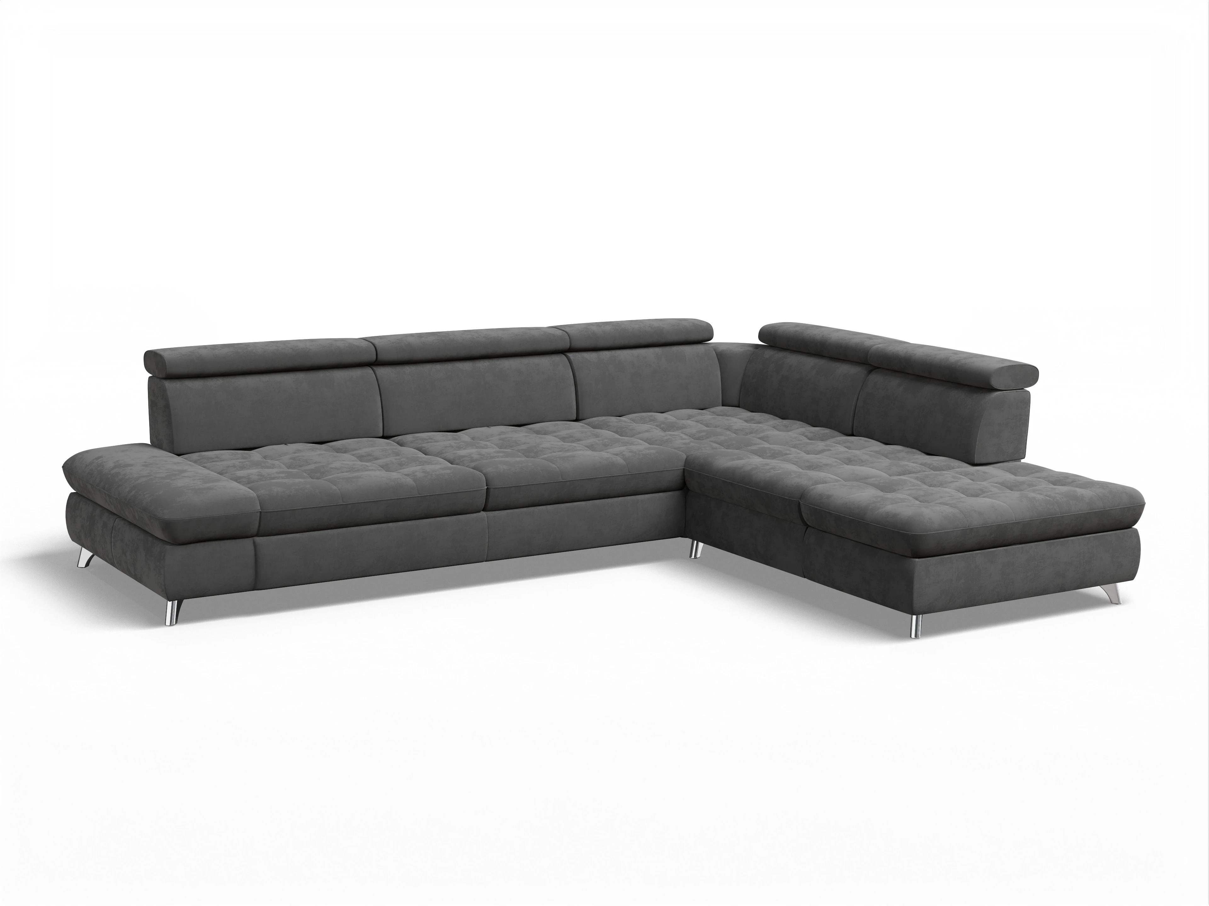 Ansicht des Produktes Memphis Stoff Ecksofa rechts Abschluss offen in Stoff Grau