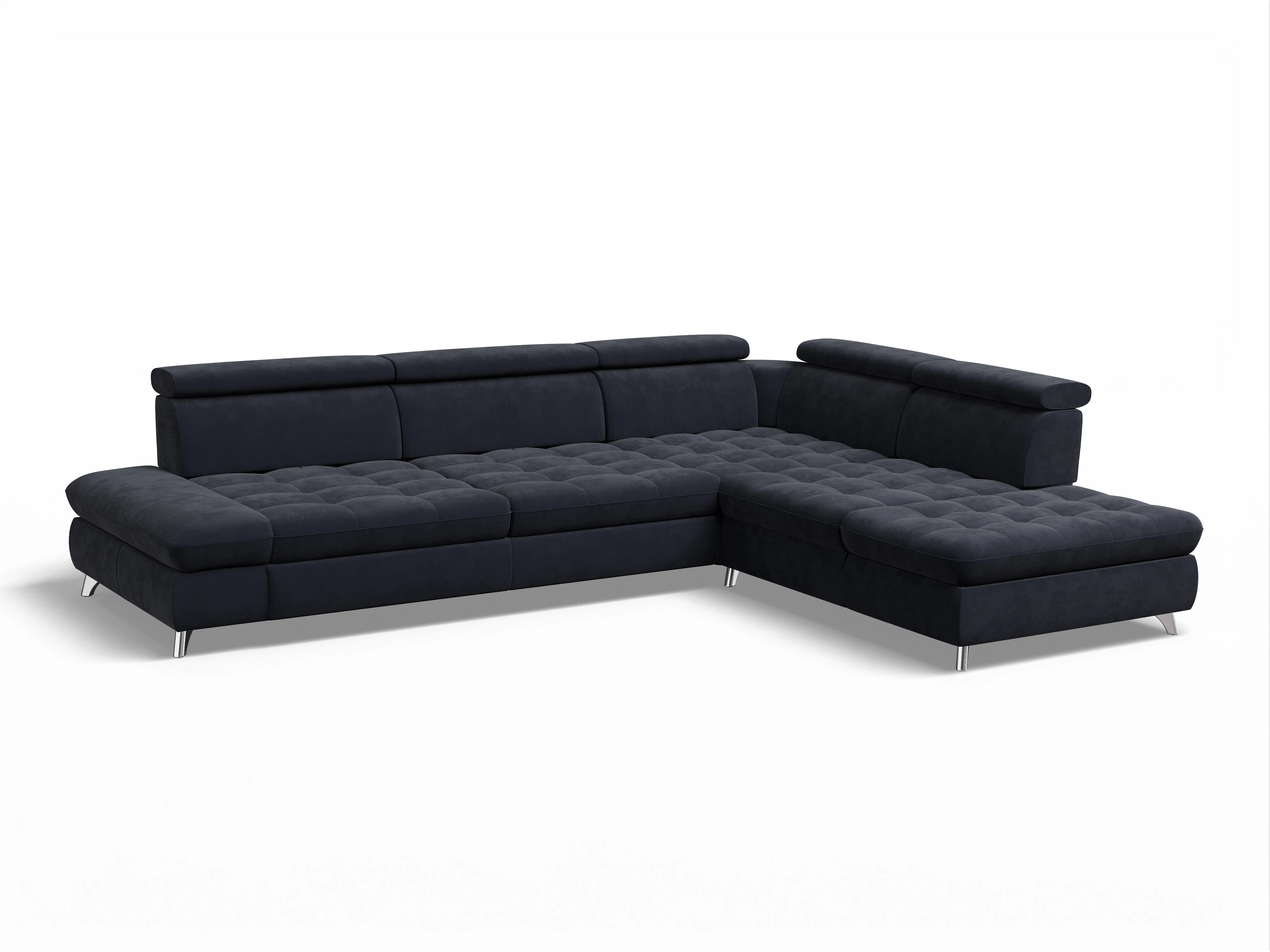 Ansicht des Produktes Memphis Stoff Ecksofa rechts Abschluss offen in Stoff Blau