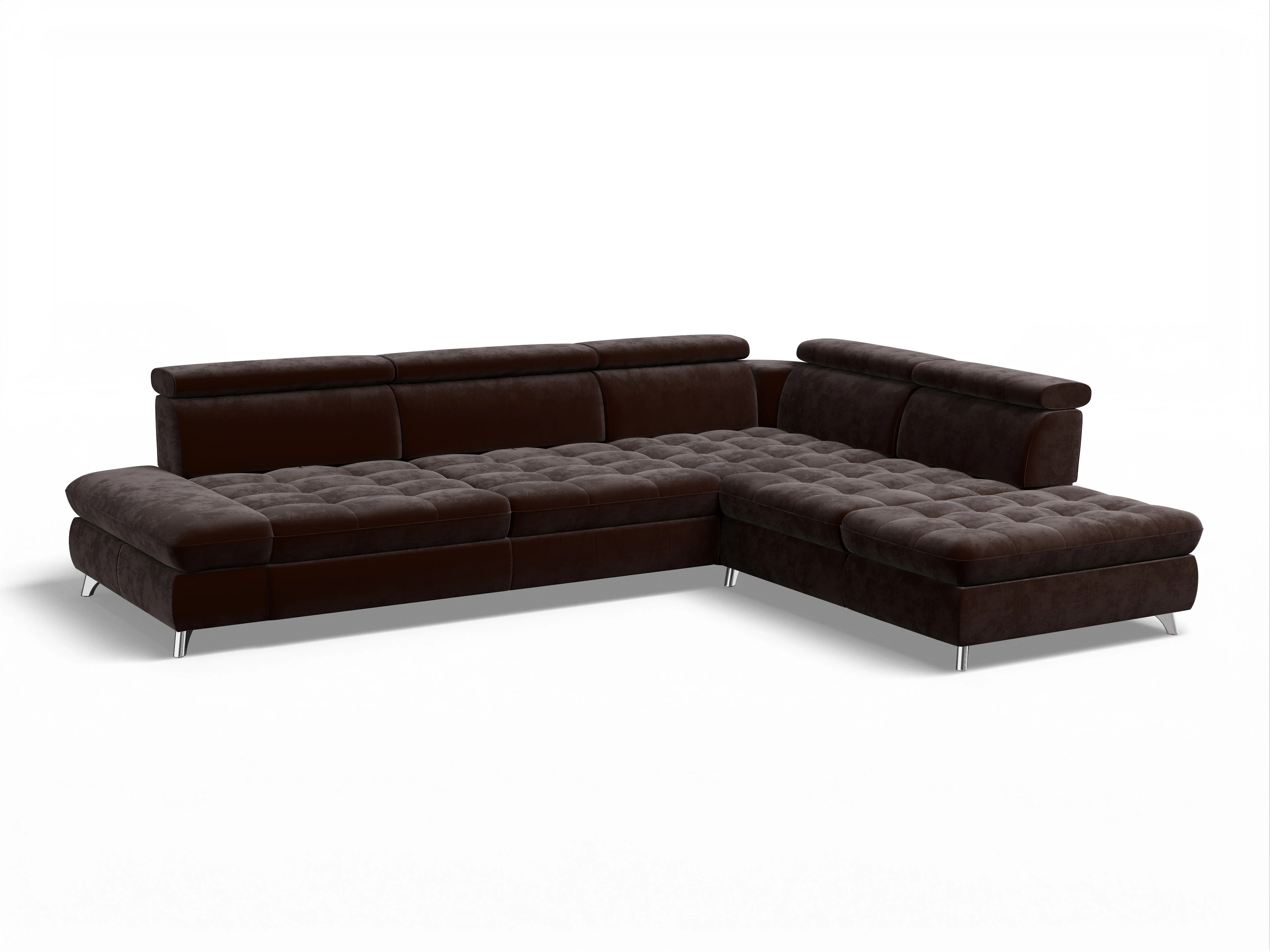 Ansicht des Produktes Memphis Stoff Ecksofa rechts Abschluss offen in Stoff Braun