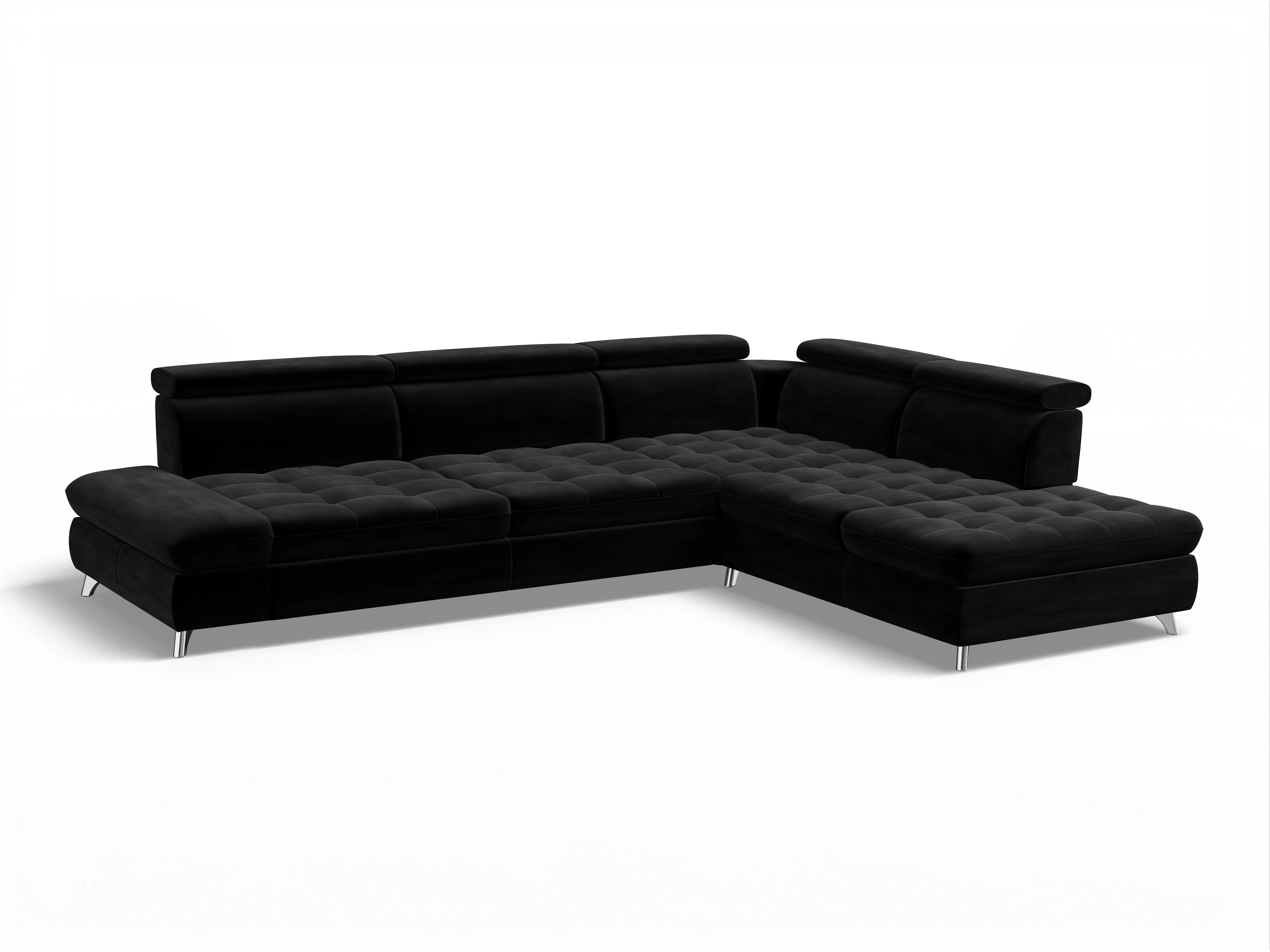 Ansicht des Produktes Memphis Stoff Ecksofa rechts Abschluss offen in Stoff Schwarz