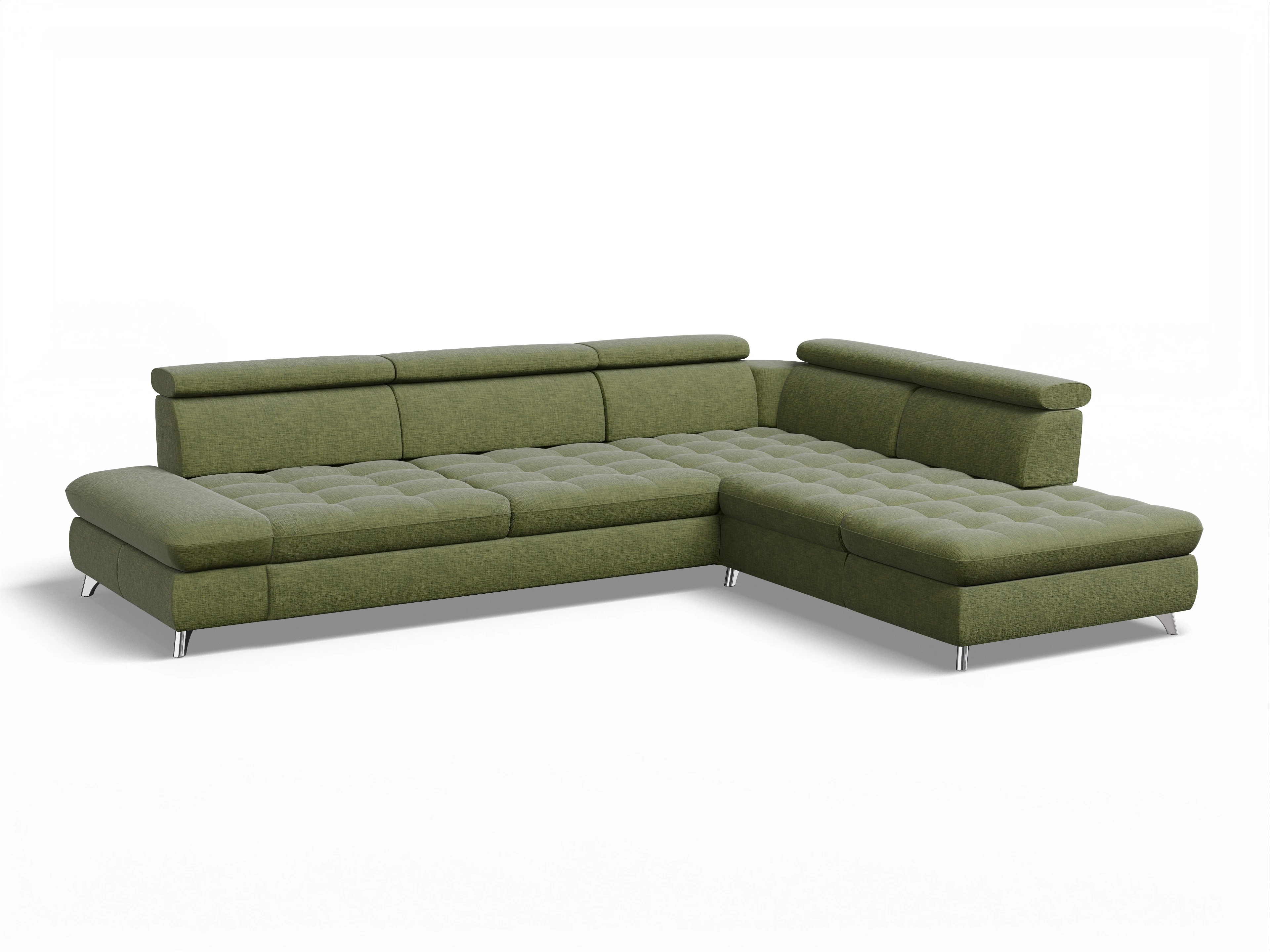 Ansicht des Produktes Memphis Stoff Ecksofa rechts Abschluss offen in Stoff Grün