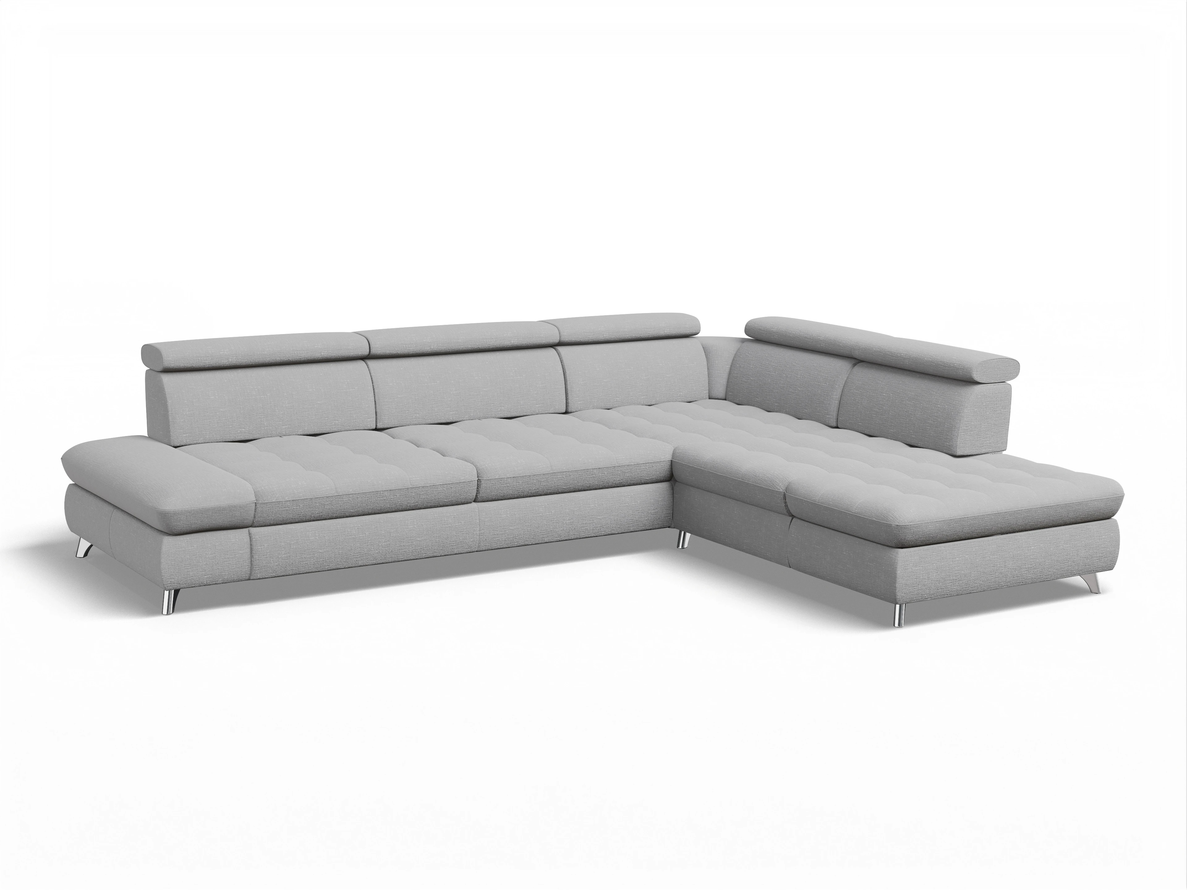 Ansicht des Produktes Memphis Stoff Ecksofa rechts Abschluss offen in Stoff Grau