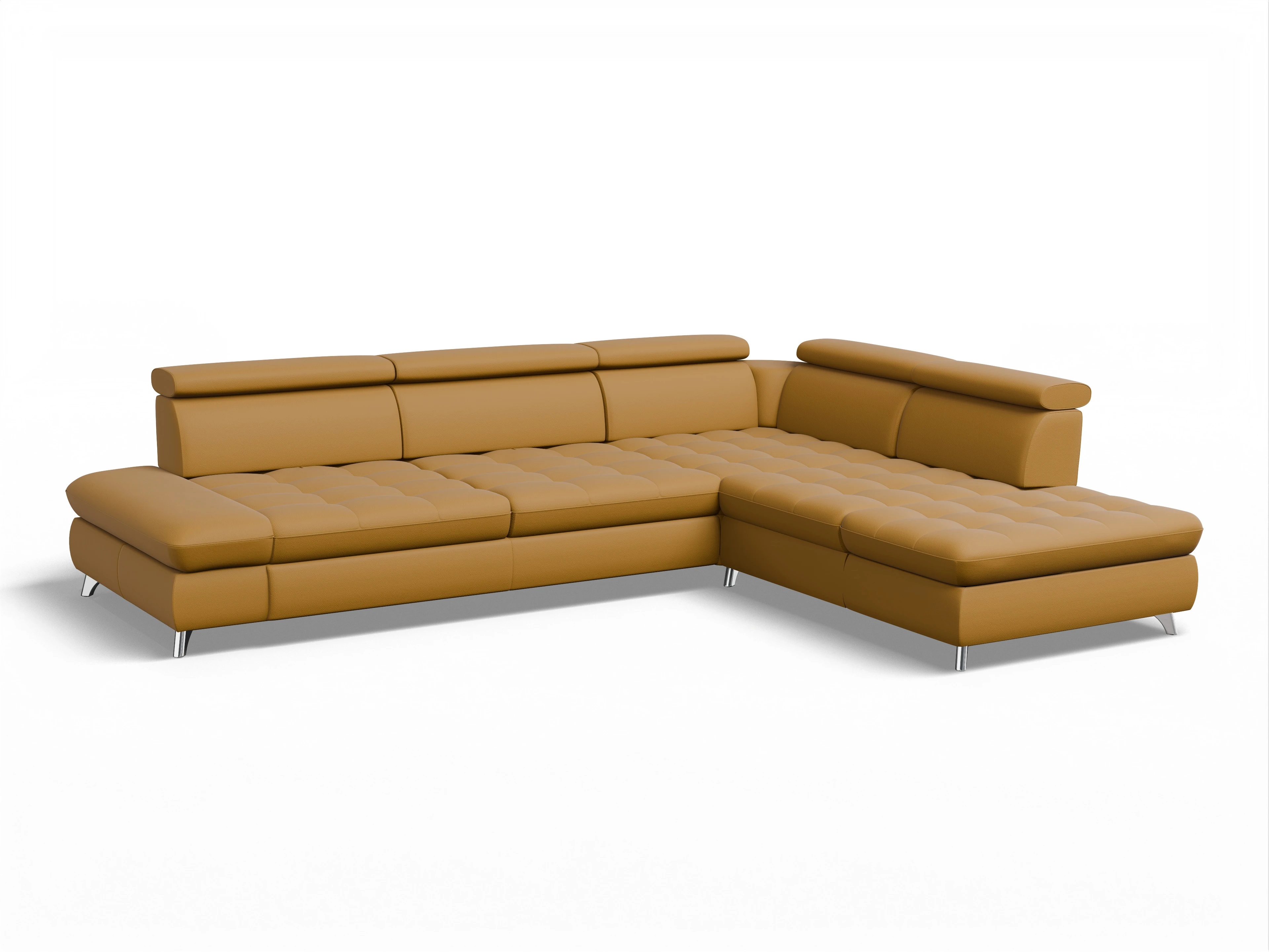 Ansicht des Produktes Memphis Stoff Ecksofa rechts Abschluss offen in Leder Gelb