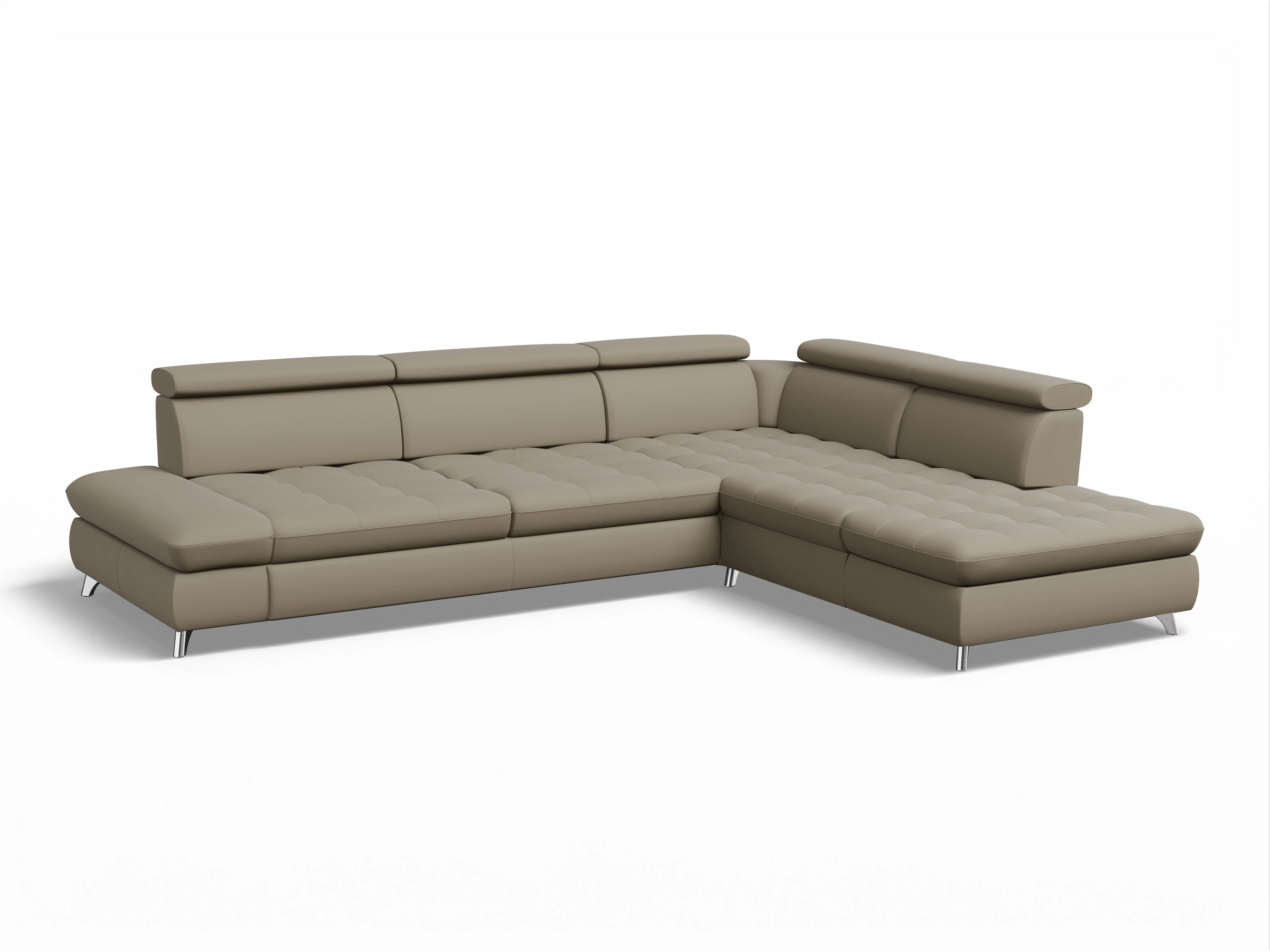 Ansicht des Produktes Memphis Stoff Ecksofa rechts Abschluss offen in Leder Braun