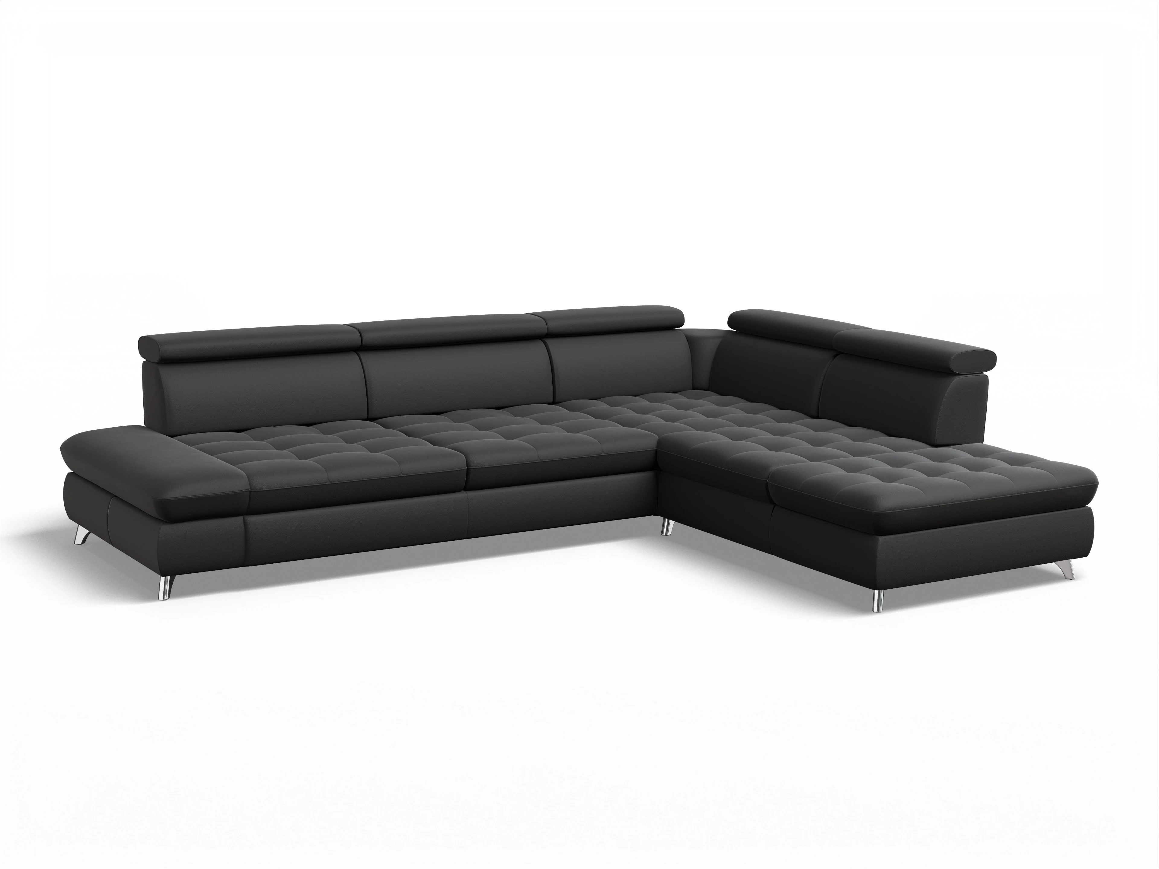 Ansicht des Produktes Memphis Stoff Ecksofa rechts Abschluss offen in Leder Schwarz