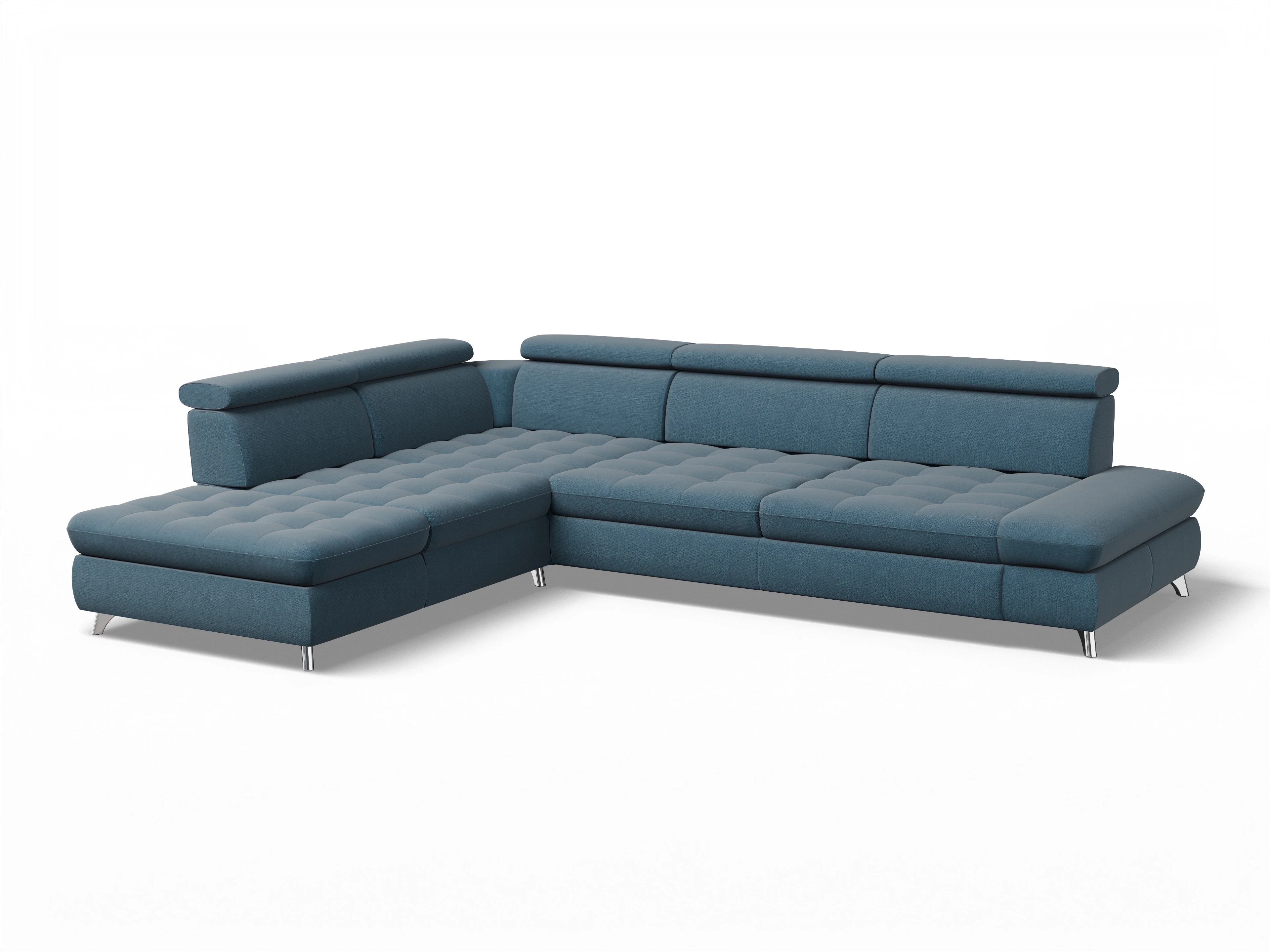 Ansicht des Produktes Memphis Stoff Ecksofa links Abschluss offen in Stoff Blau