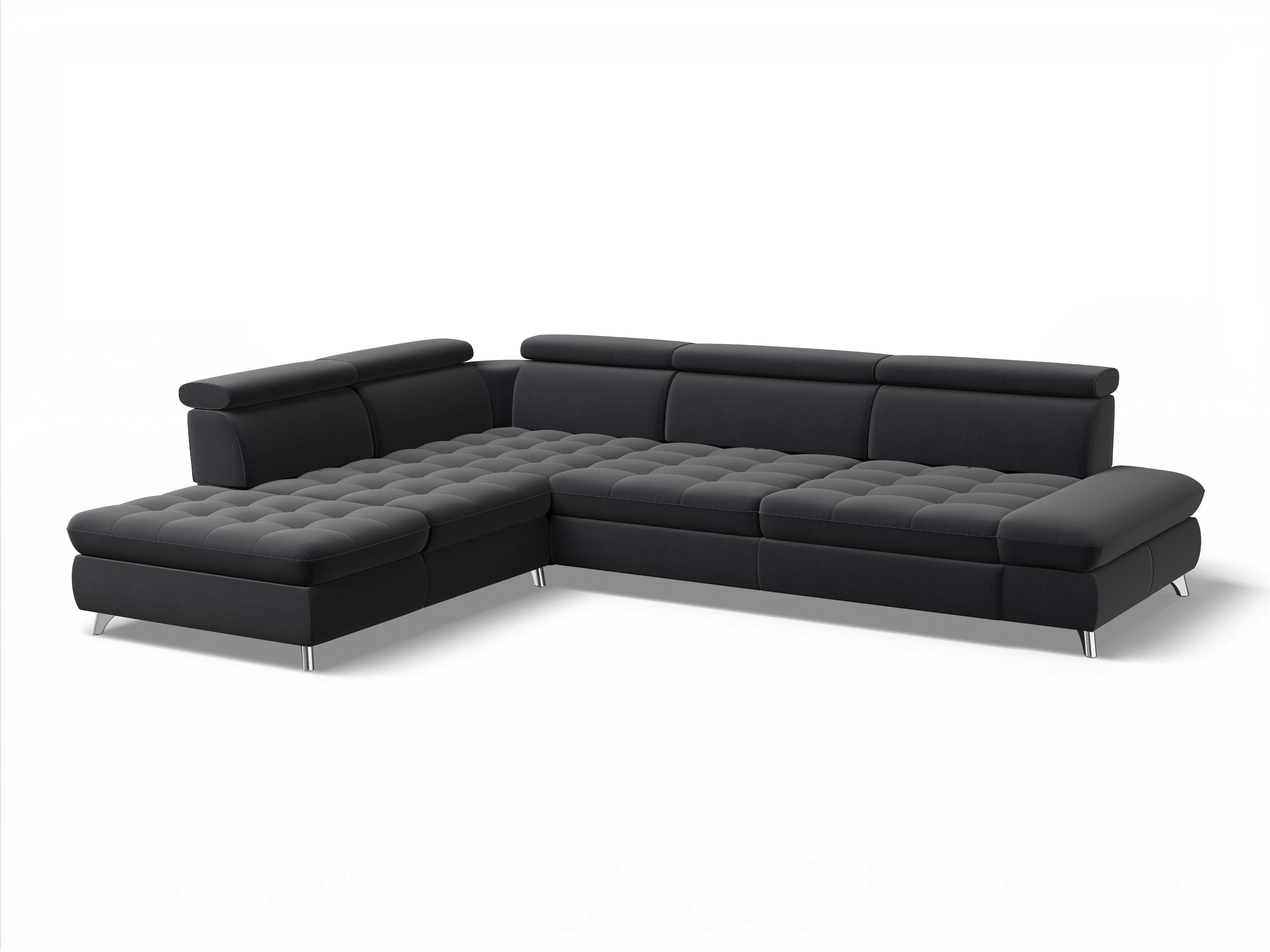 Ansicht des Produktes Memphis Stoff Ecksofa links Abschluss offen in Stoff Blau