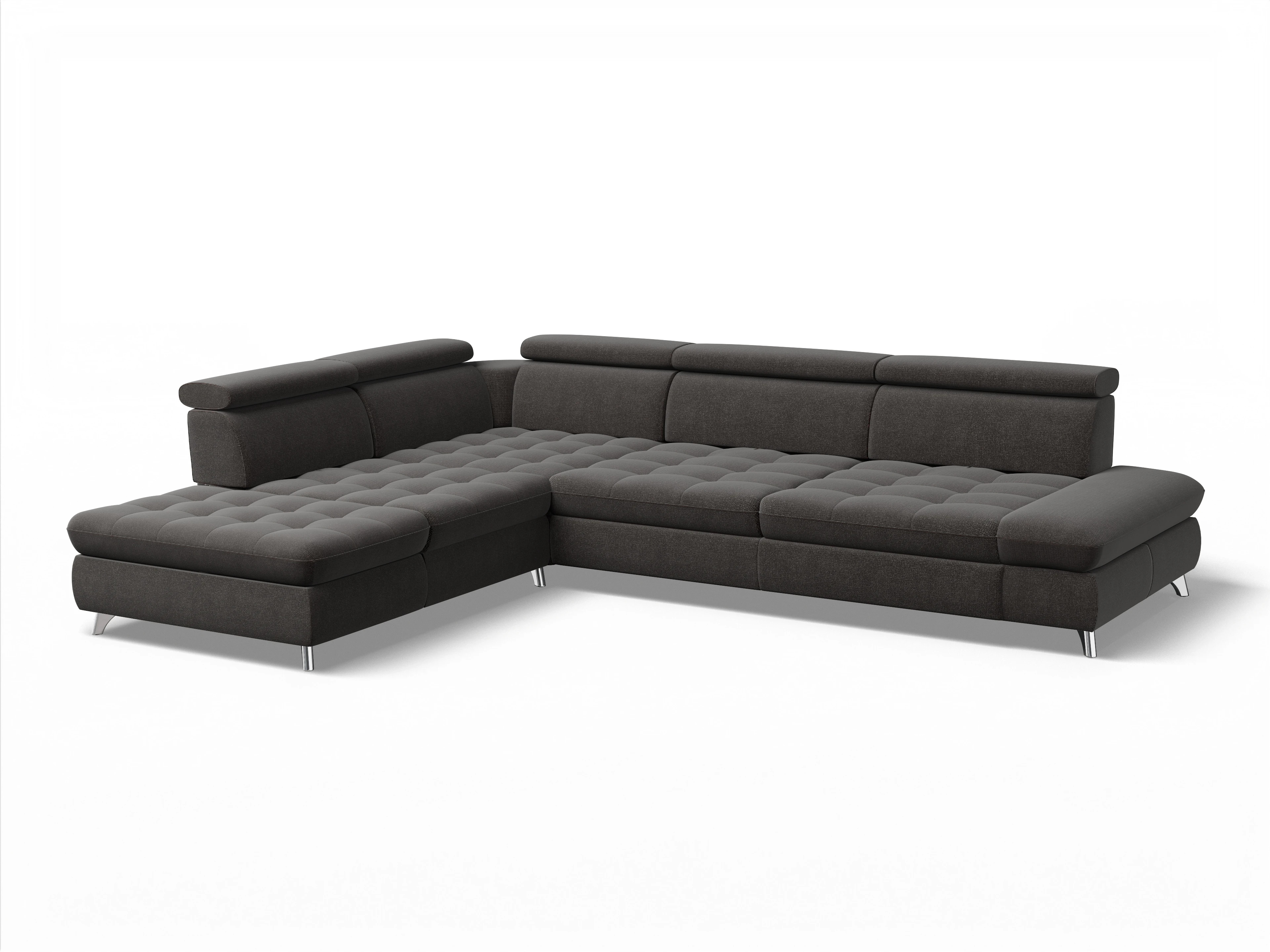 Ansicht des Produktes Memphis Stoff Ecksofa links Abschluss offen in Stoff Grau