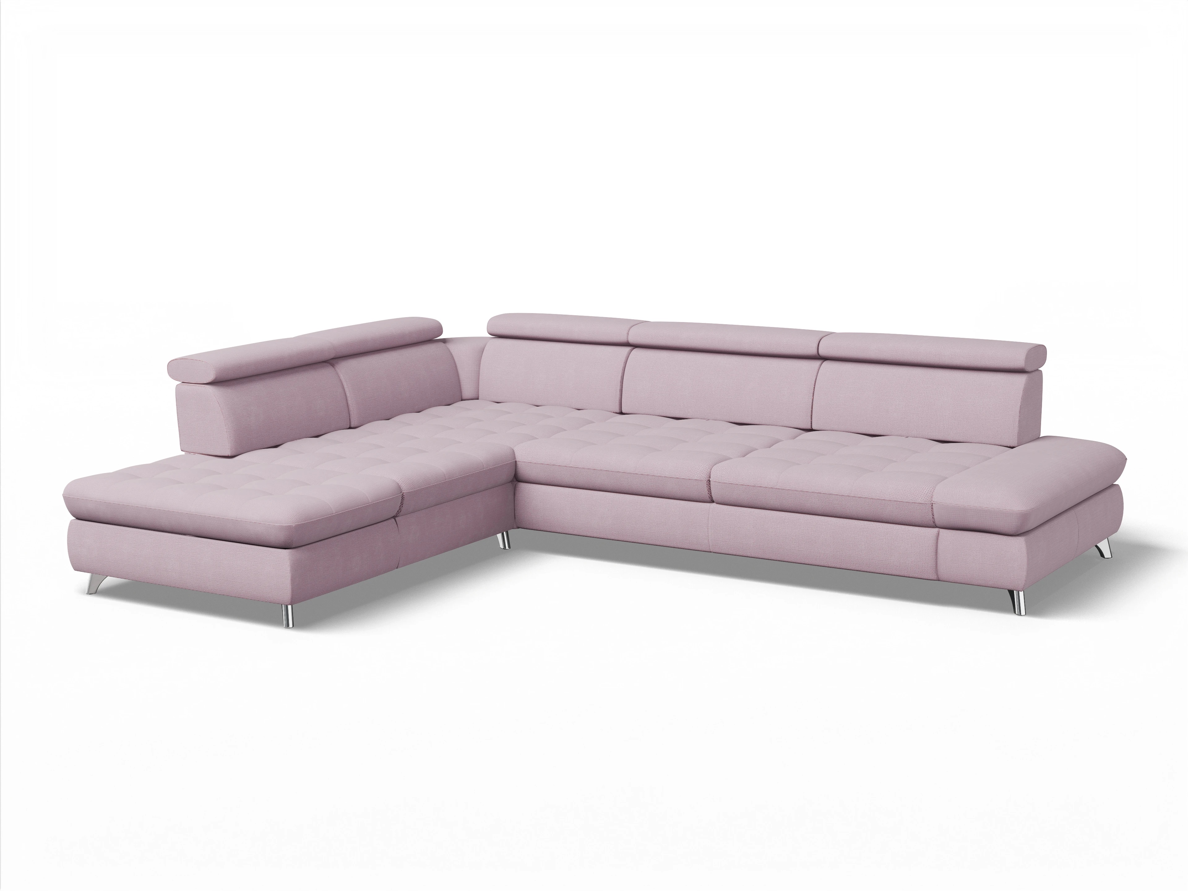 Ansicht des Produktes Memphis Stoff Ecksofa links Abschluss offen in Stoff Rosa