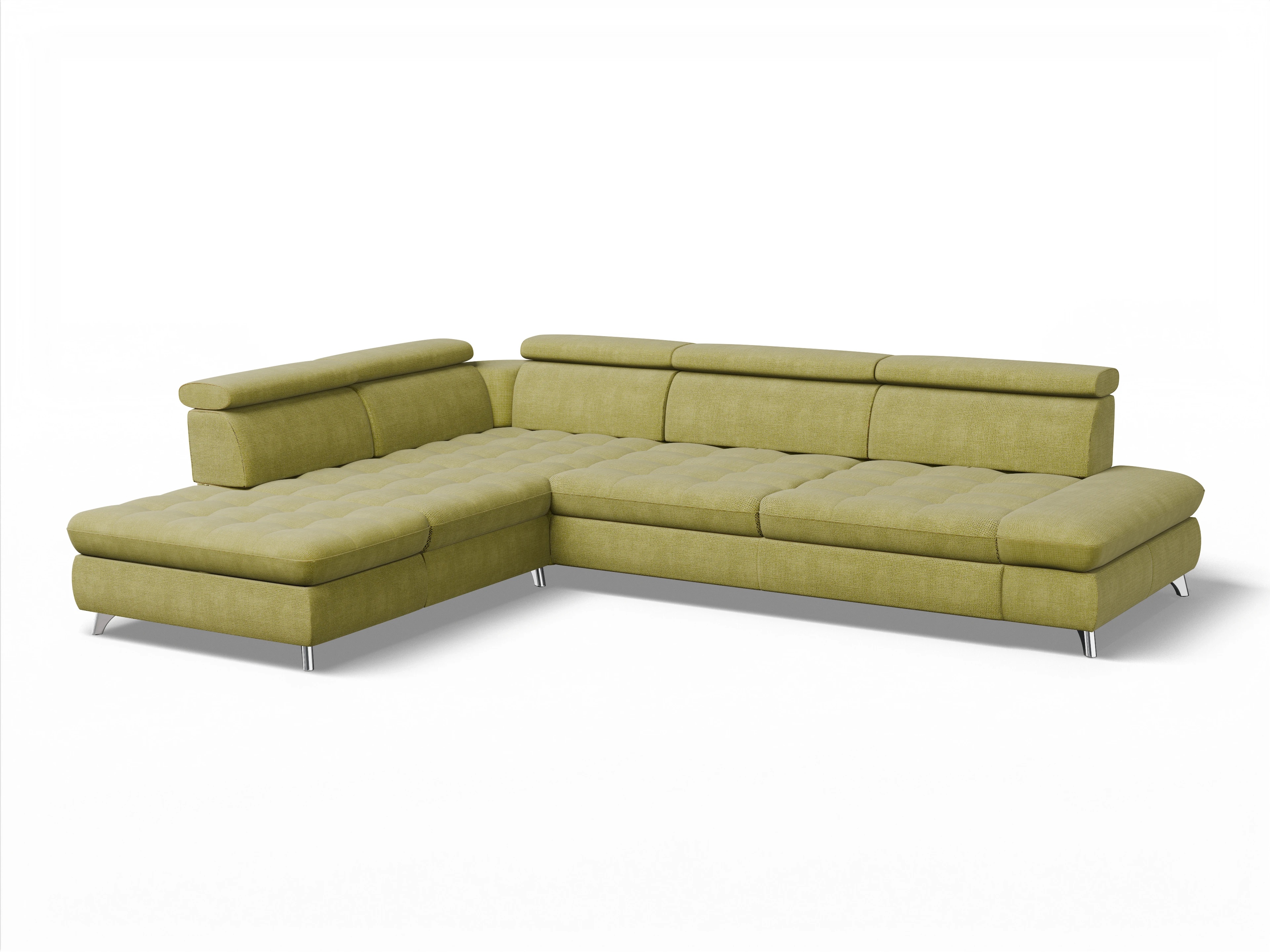 Ansicht des Produktes Memphis Stoff Ecksofa links Abschluss offen in Stoff Grün