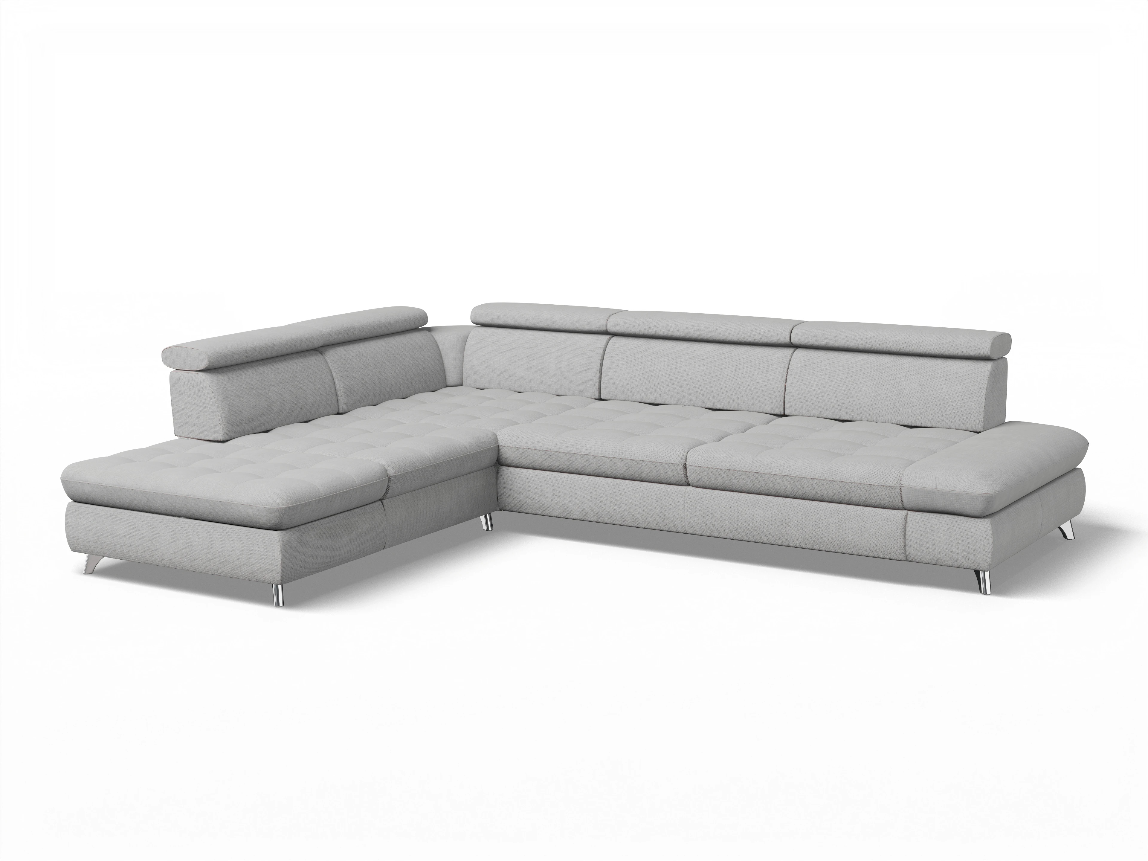 Ansicht des Produktes Memphis Stoff Ecksofa links Abschluss offen in Stoff Grau
