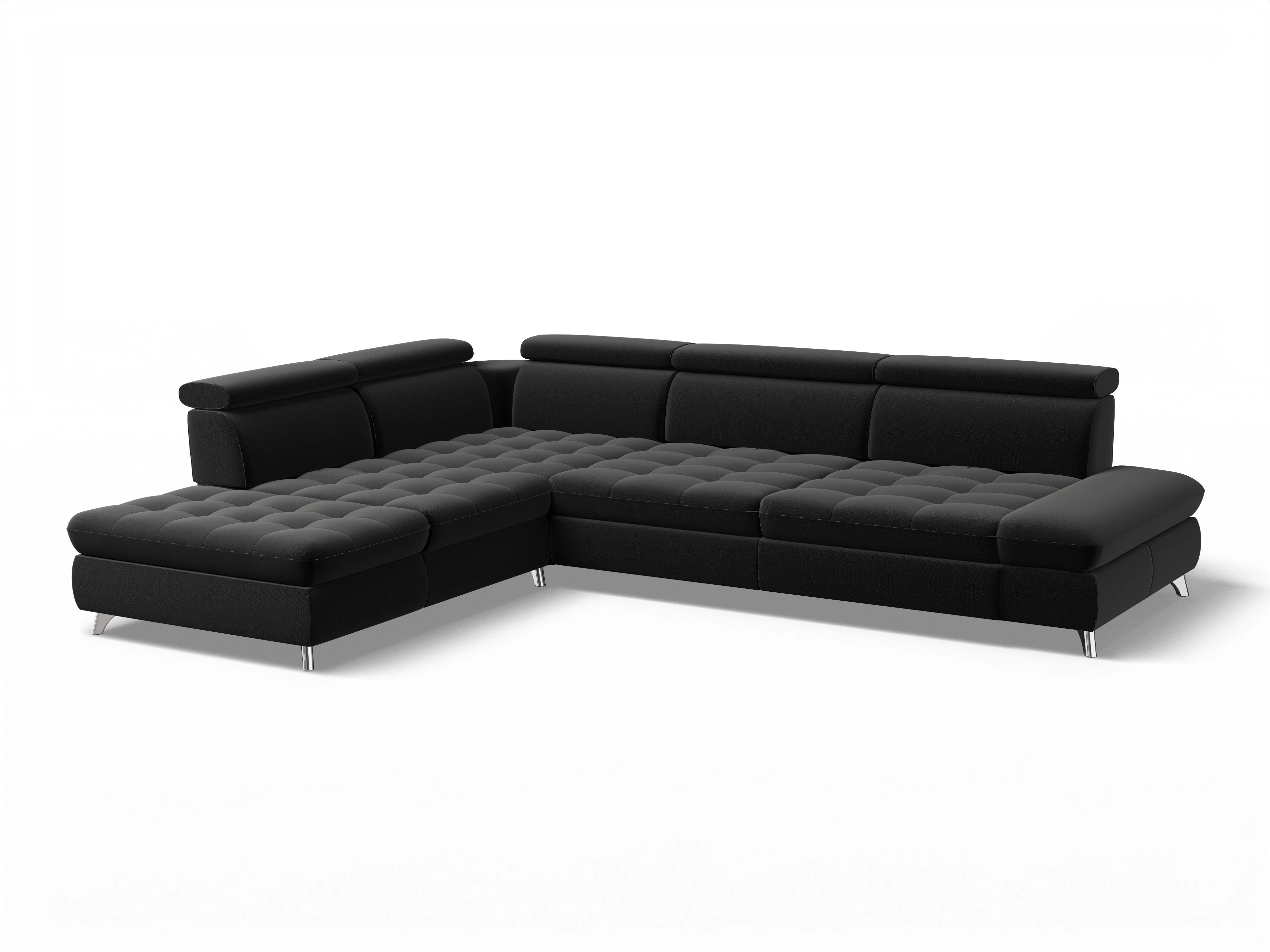 Ansicht des Produktes Memphis Stoff Ecksofa links Abschluss offen in Stoff Schwarz