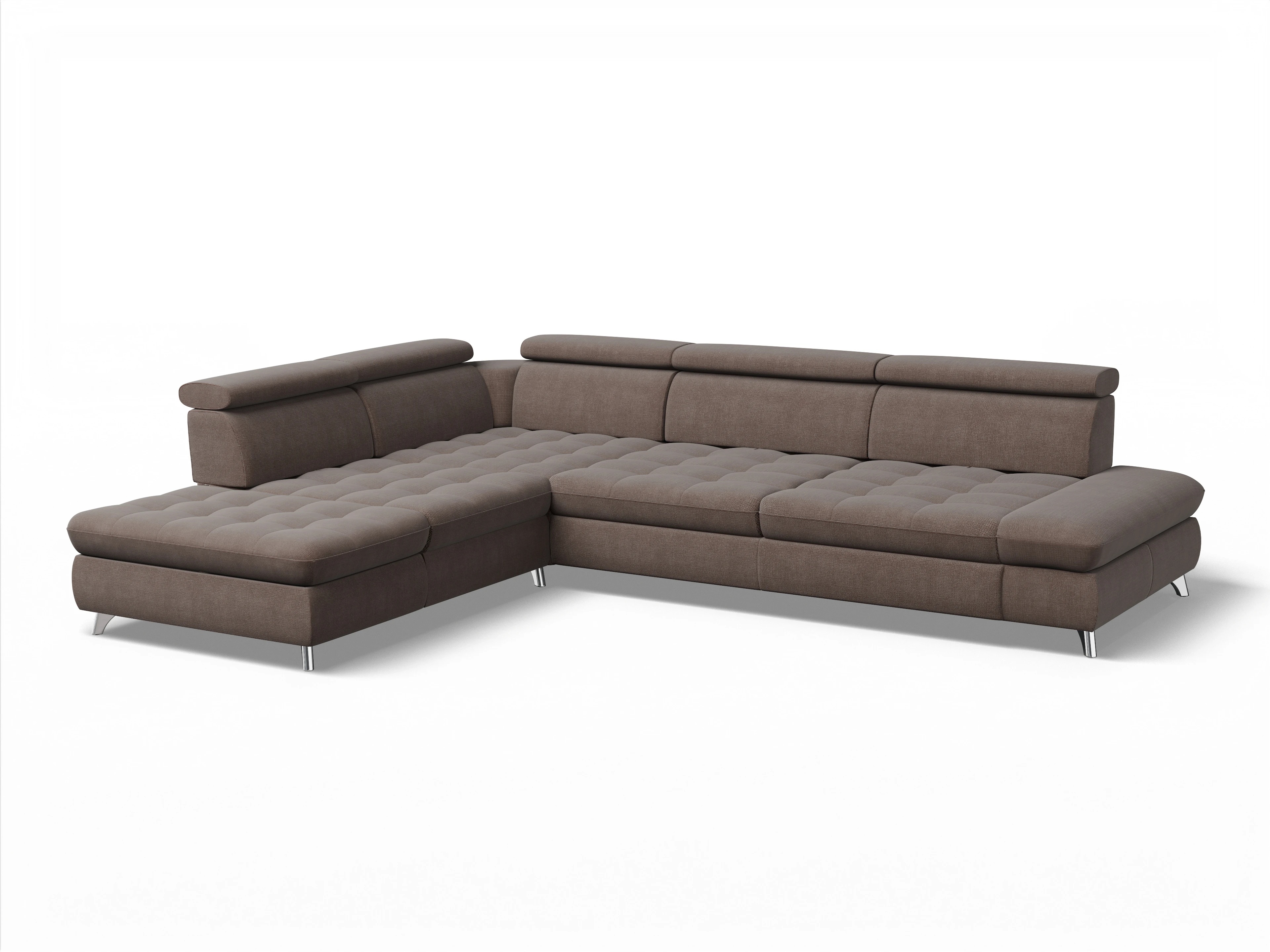 Ansicht des Produktes Memphis Stoff Ecksofa links Abschluss offen in Stoff Grau
