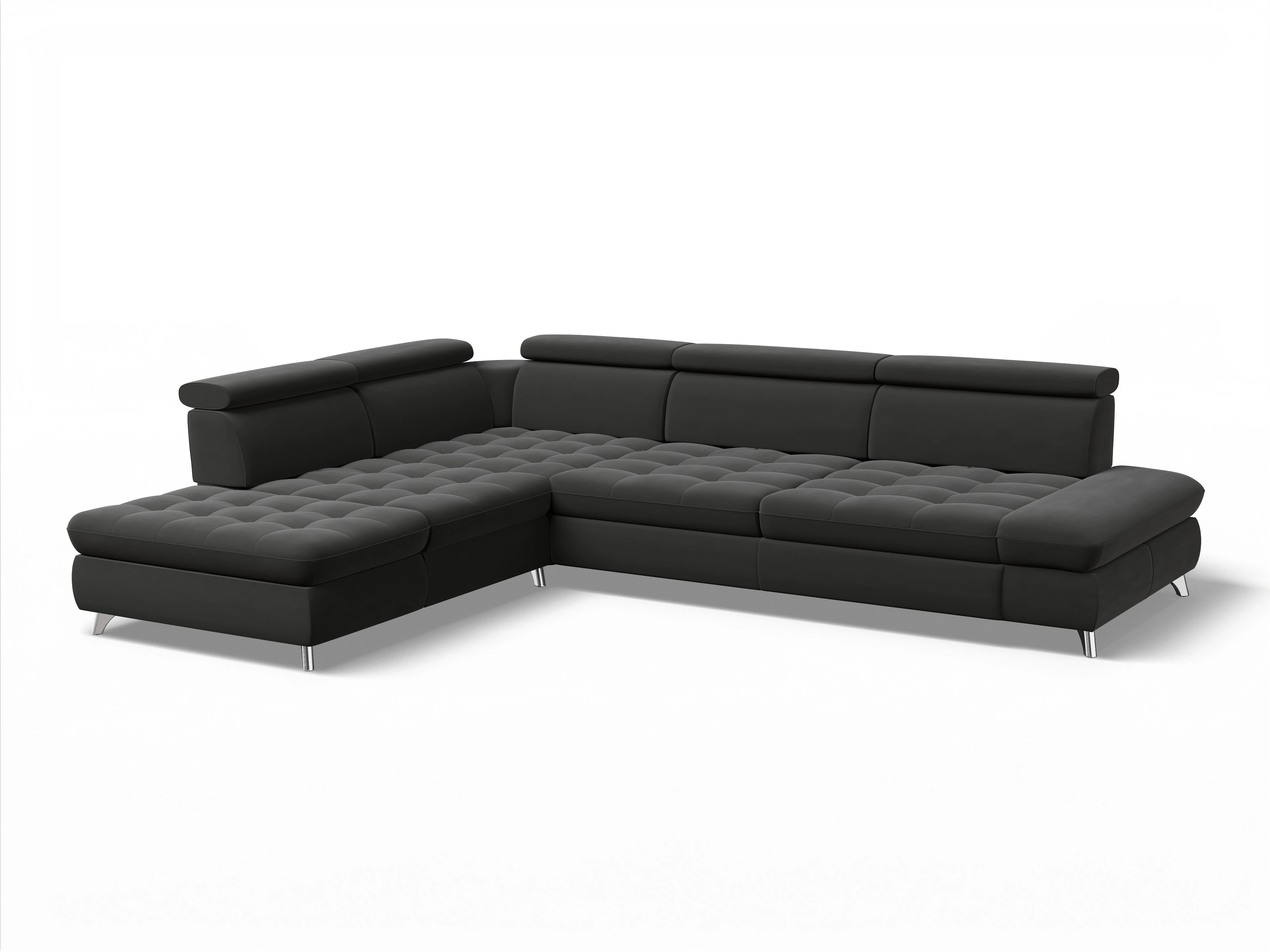 Ansicht des Produktes Memphis Stoff Ecksofa links Abschluss offen in Stoff Grau