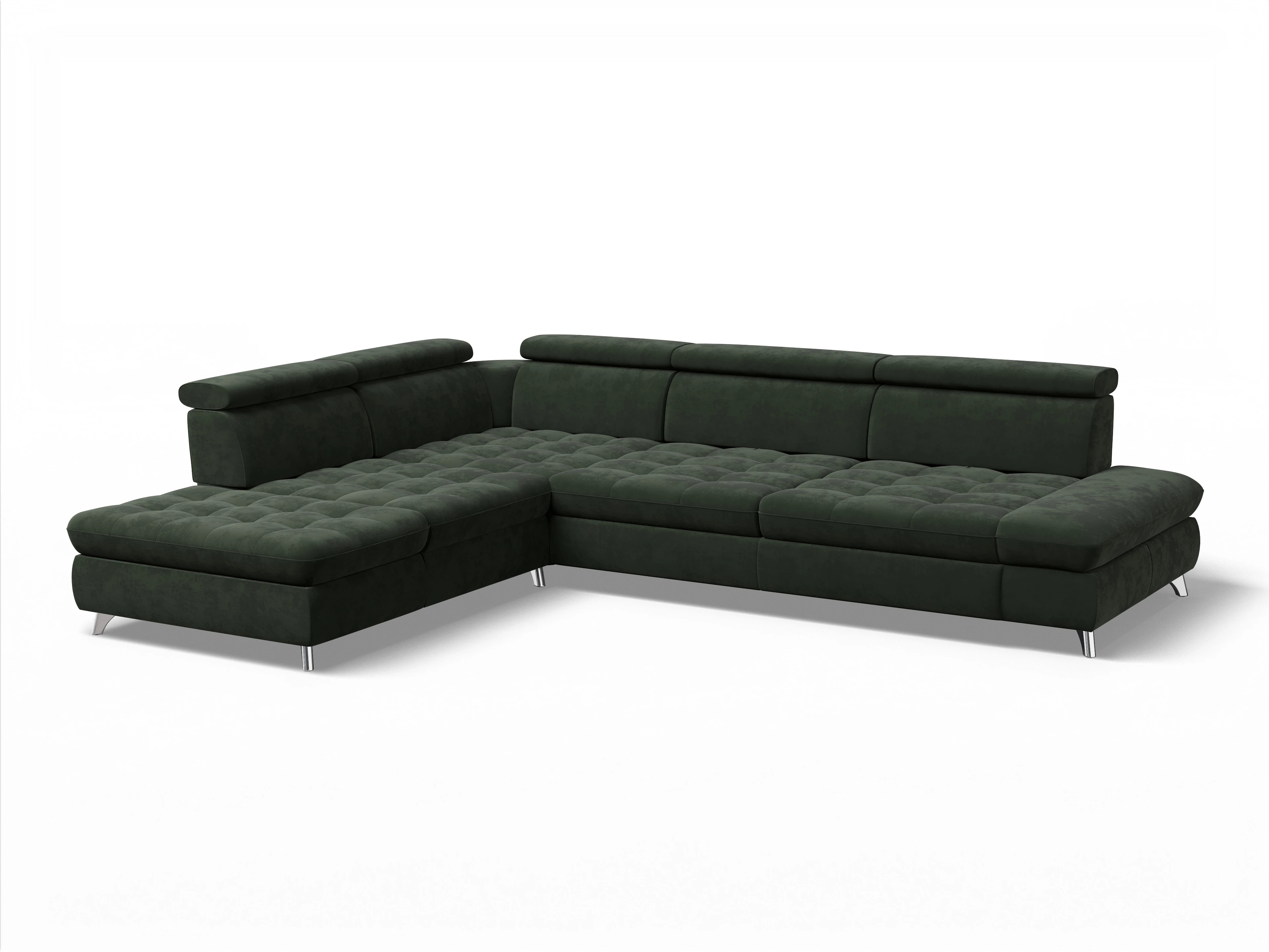 Ansicht des Produktes Memphis Stoff Ecksofa links Abschluss offen in Stoff Grün
