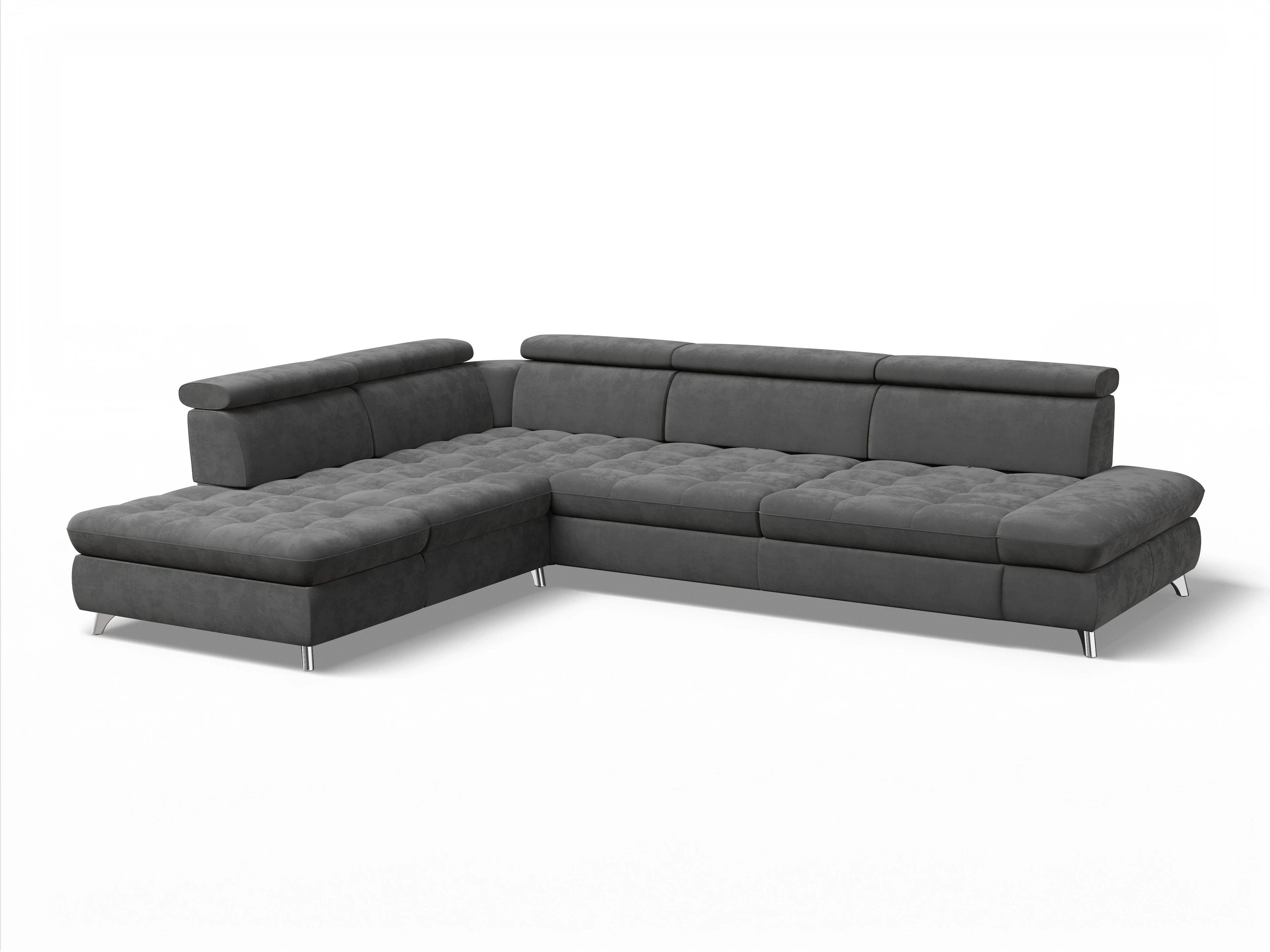 Ansicht des Produktes Memphis Stoff Ecksofa links Abschluss offen in Stoff Grau