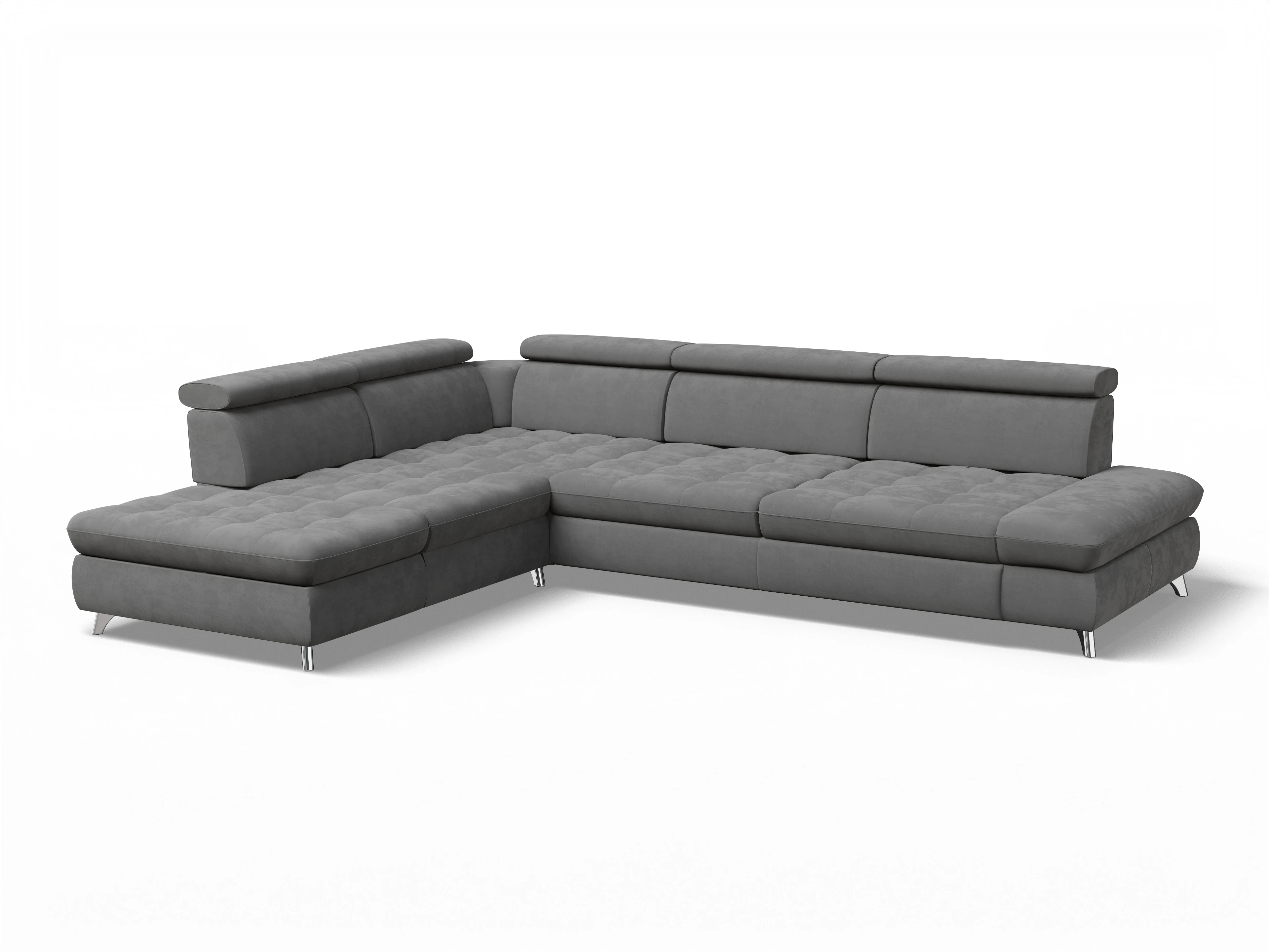 Ansicht des Produktes Memphis Stoff Ecksofa links Abschluss offen in Stoff Grau