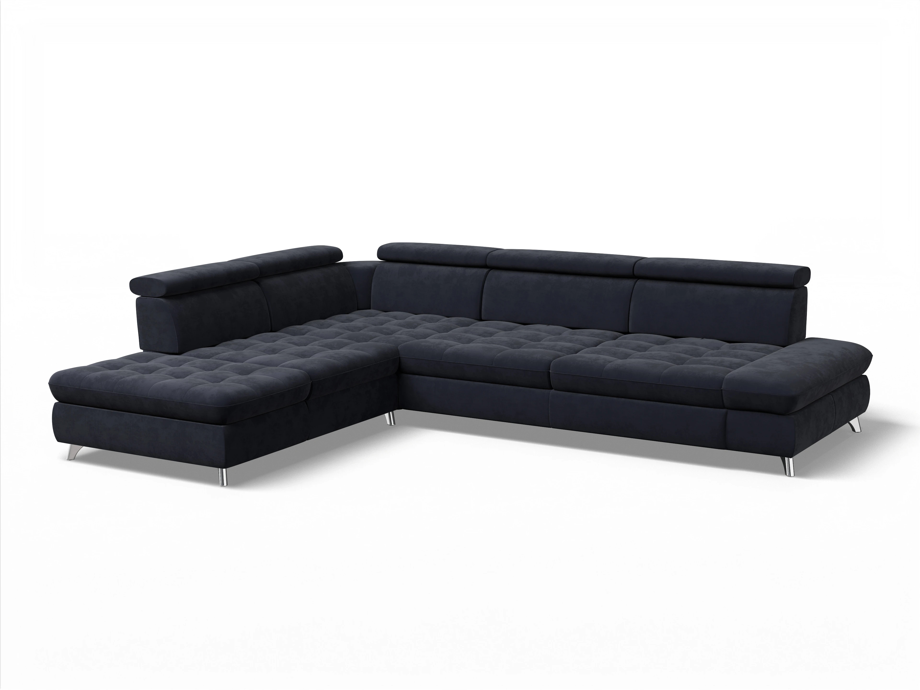 Ansicht des Produktes Memphis Stoff Ecksofa links Abschluss offen in Stoff Blau