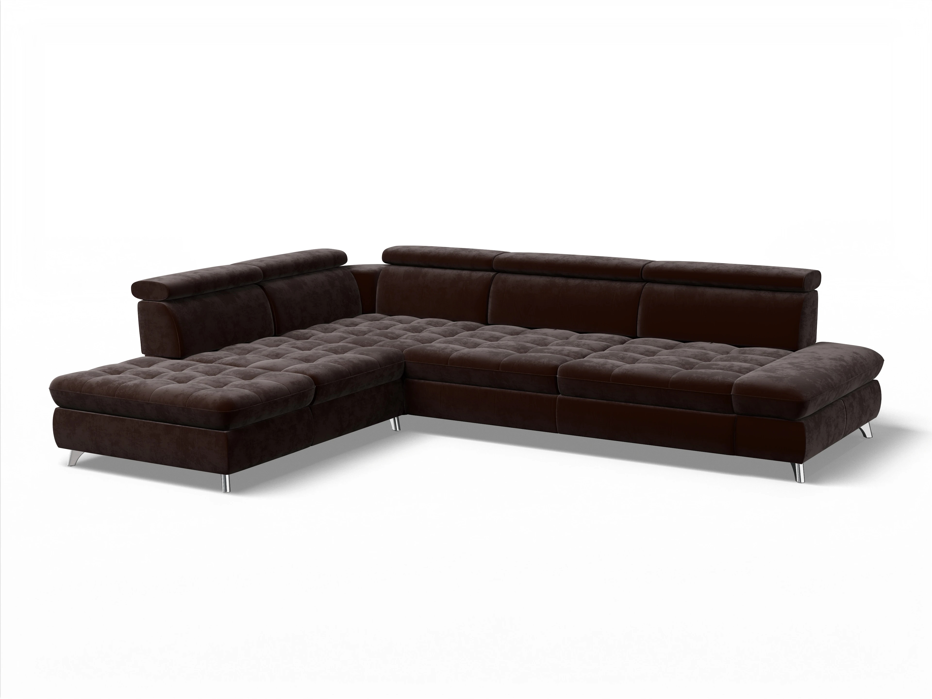 Ansicht des Produktes Memphis Stoff Ecksofa links Abschluss offen in Stoff Braun