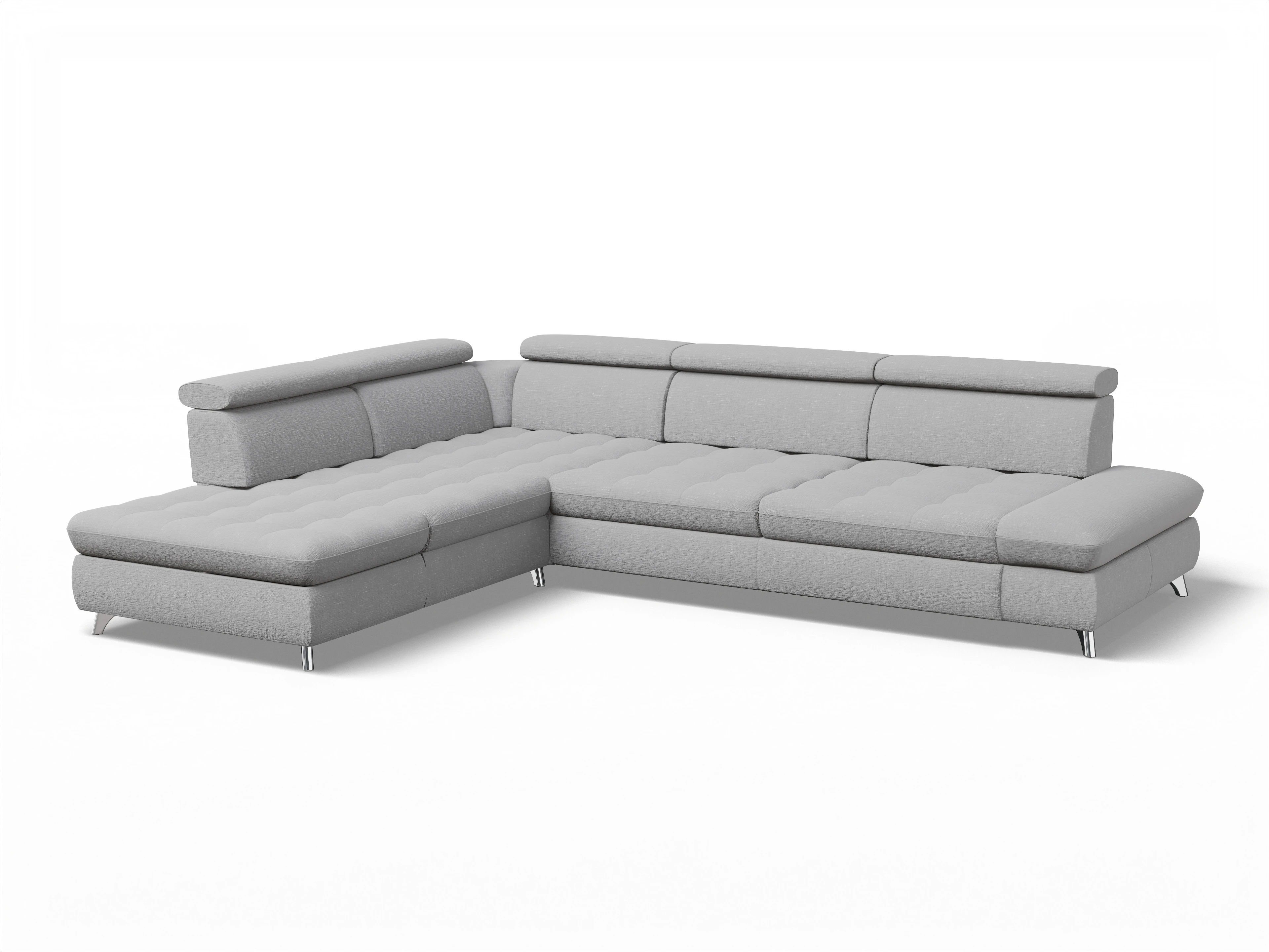Ansicht des Produktes Memphis Stoff Ecksofa links Abschluss offen in Stoff Grau