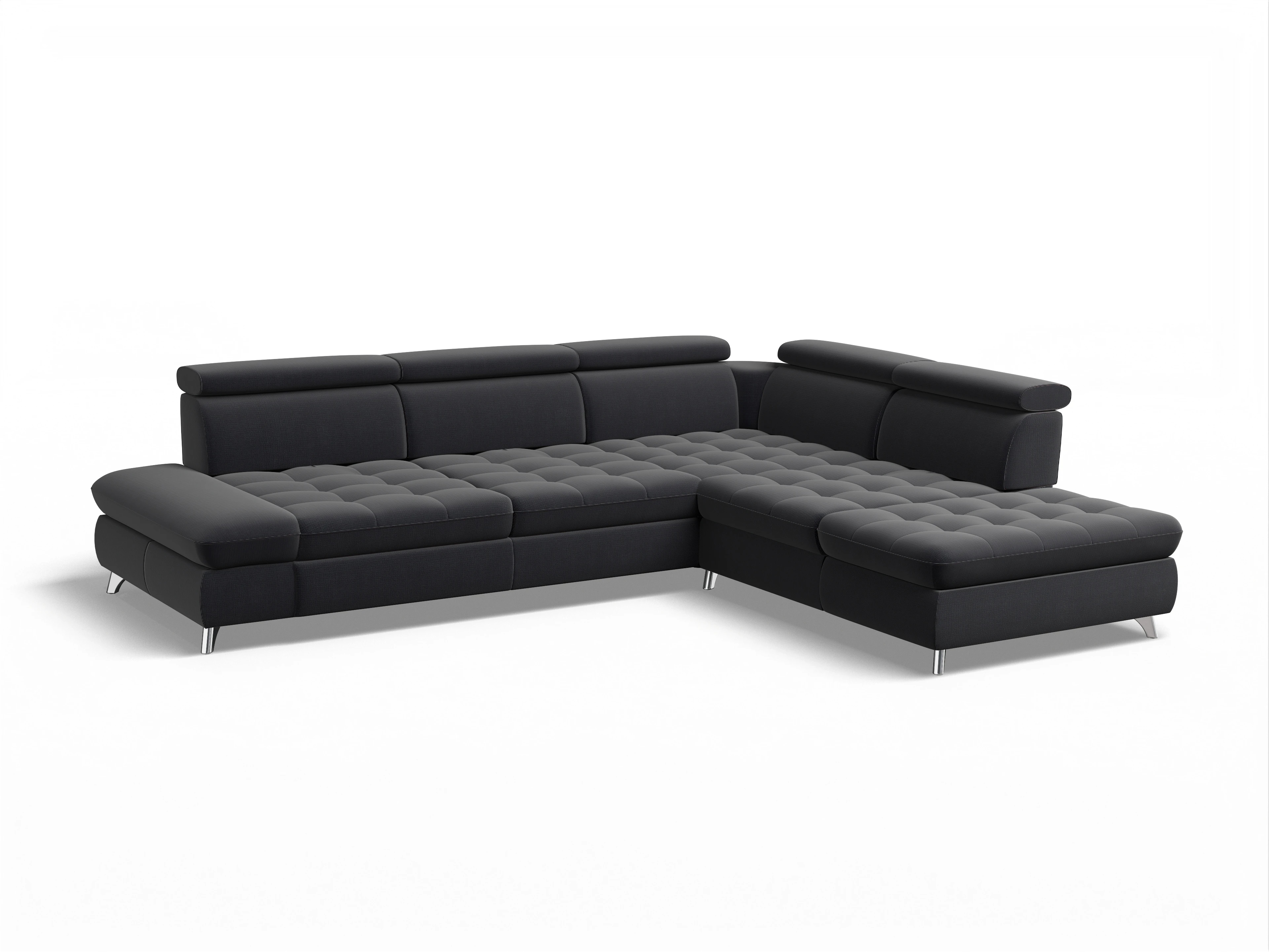 Ansicht des Produktes Memphis Stoff Ecksofa rechts Abschluss offen in Stoff Blau