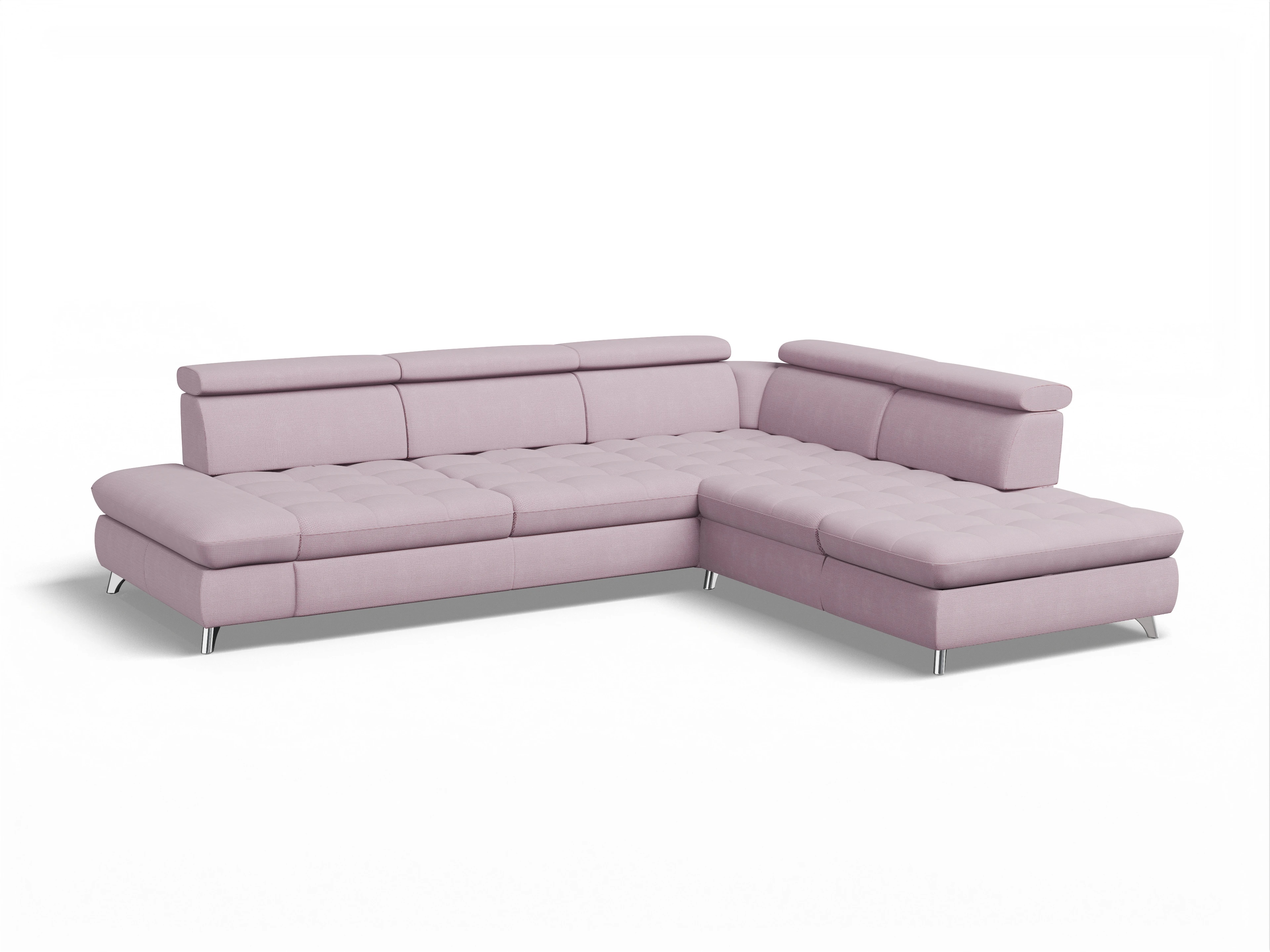Ansicht des Produktes Memphis Stoff Ecksofa rechts Abschluss offen in Stoff Rosa