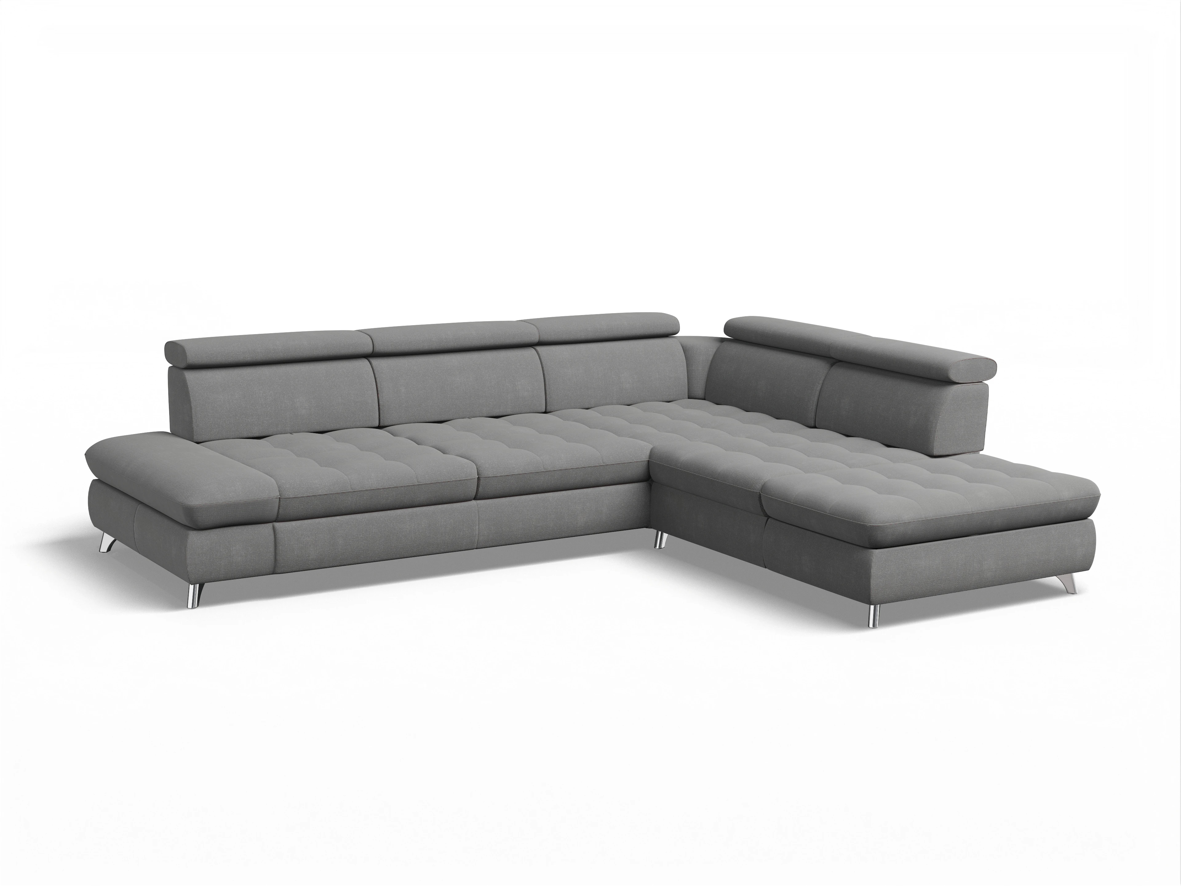 Ansicht des Produktes Memphis Stoff Ecksofa rechts Abschluss offen in Stoff Grau