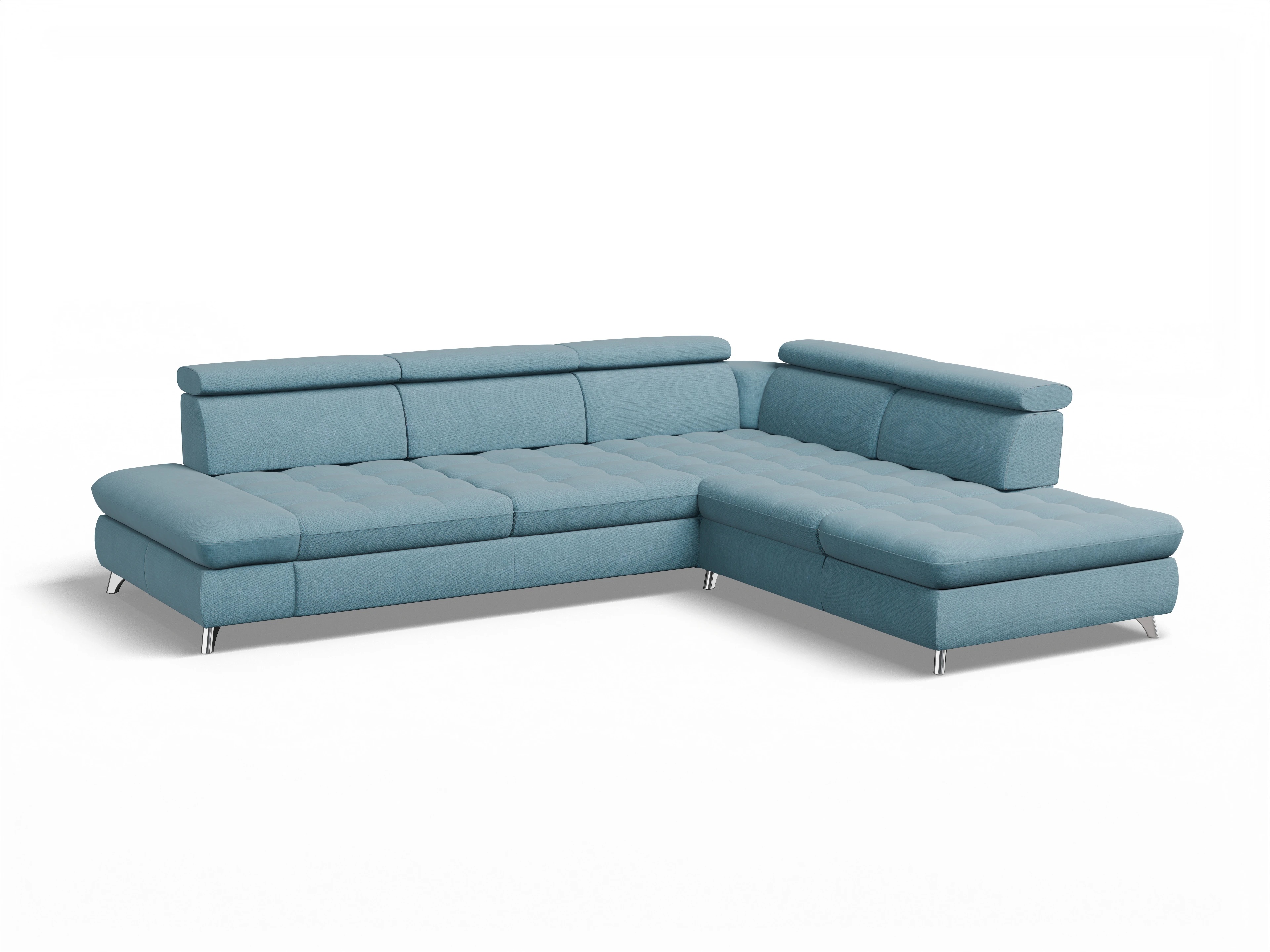 Ansicht des Produktes Memphis Stoff Ecksofa rechts Abschluss offen in Stoff Blau