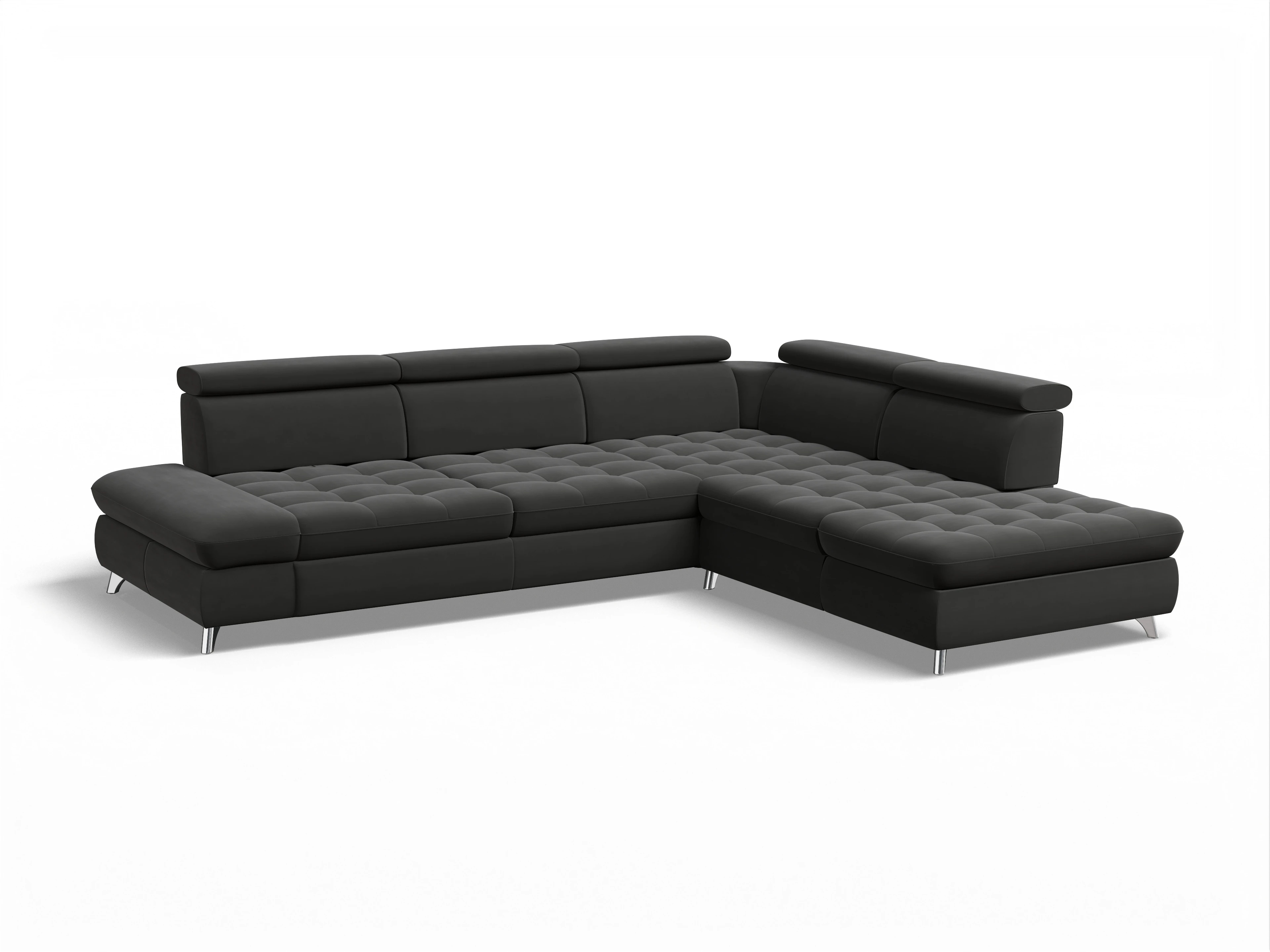 Ansicht des Produktes Memphis Stoff Ecksofa rechts Abschluss offen in Stoff Grau