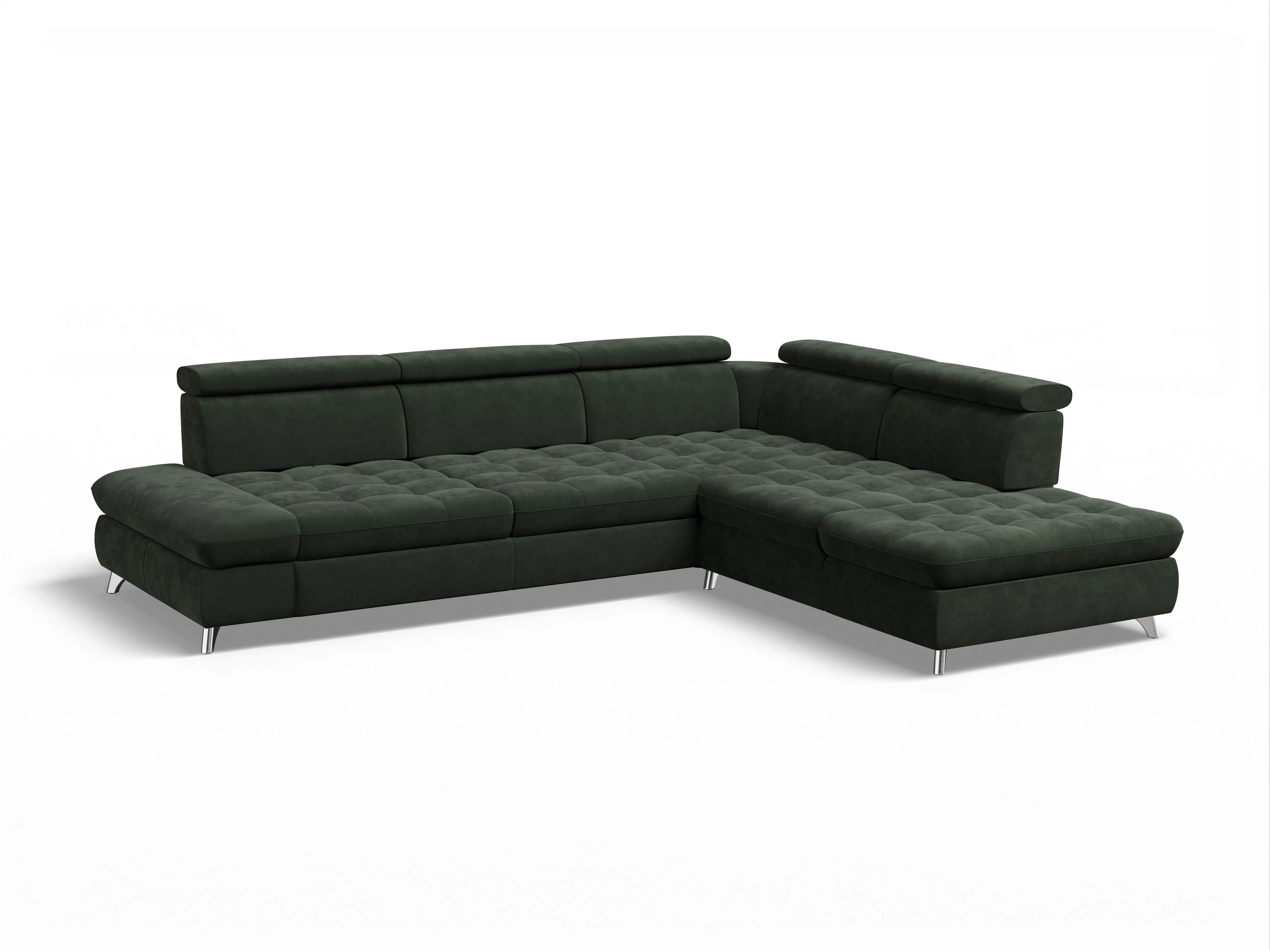 Ansicht des Produktes Memphis Stoff Ecksofa rechts Abschluss offen in Stoff Grün