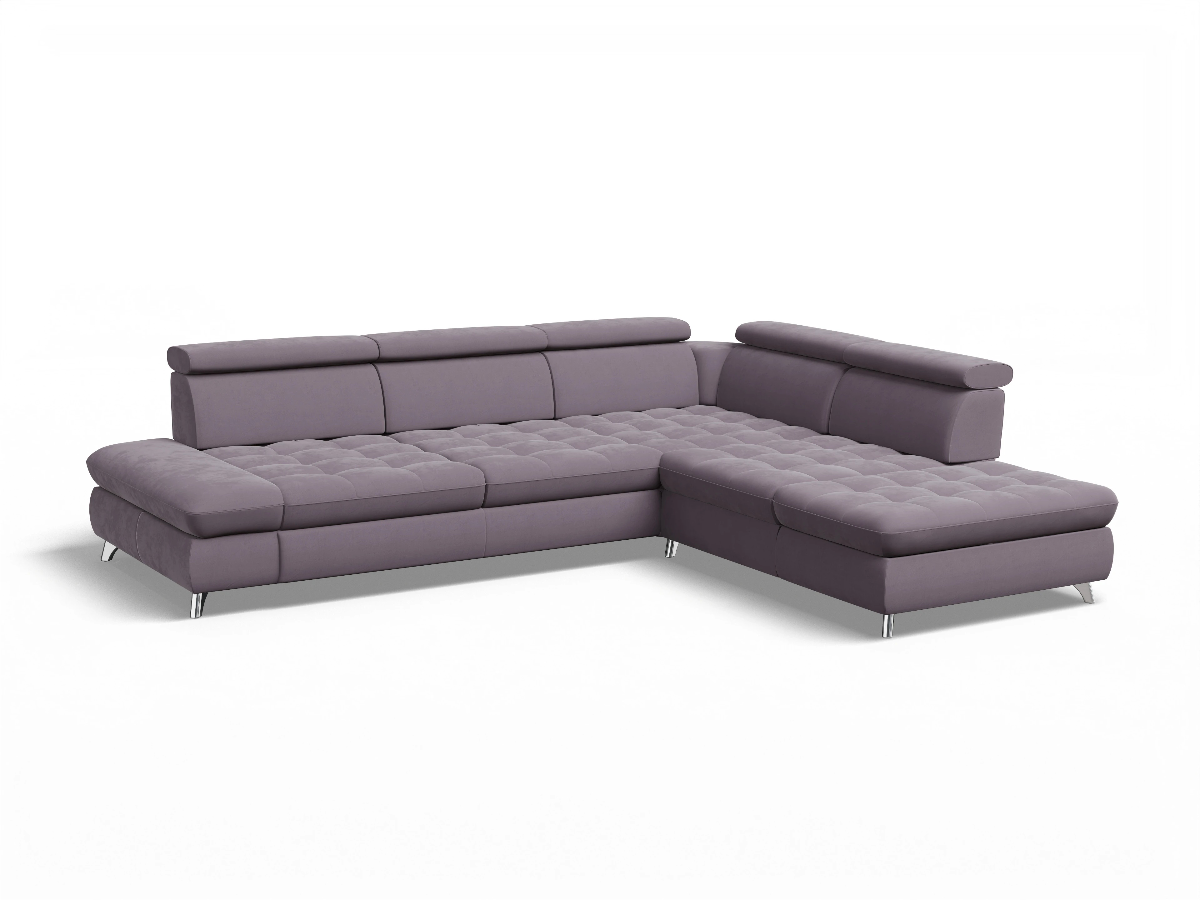 Ansicht des Produktes Memphis Stoff Ecksofa rechts Abschluss offen in Stoff Lila