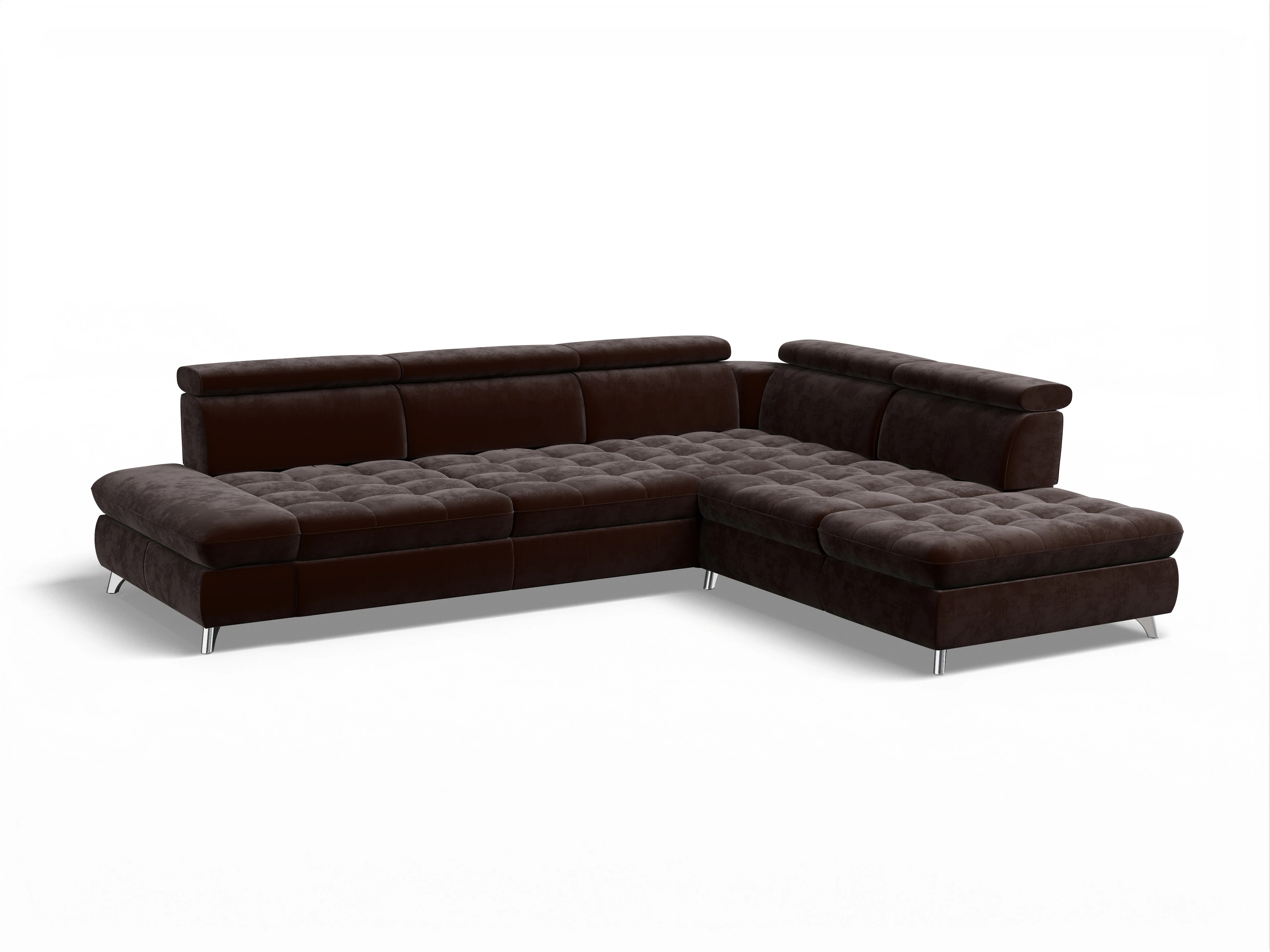 Ansicht des Produktes Memphis Stoff Ecksofa rechts Abschluss offen in Stoff Braun