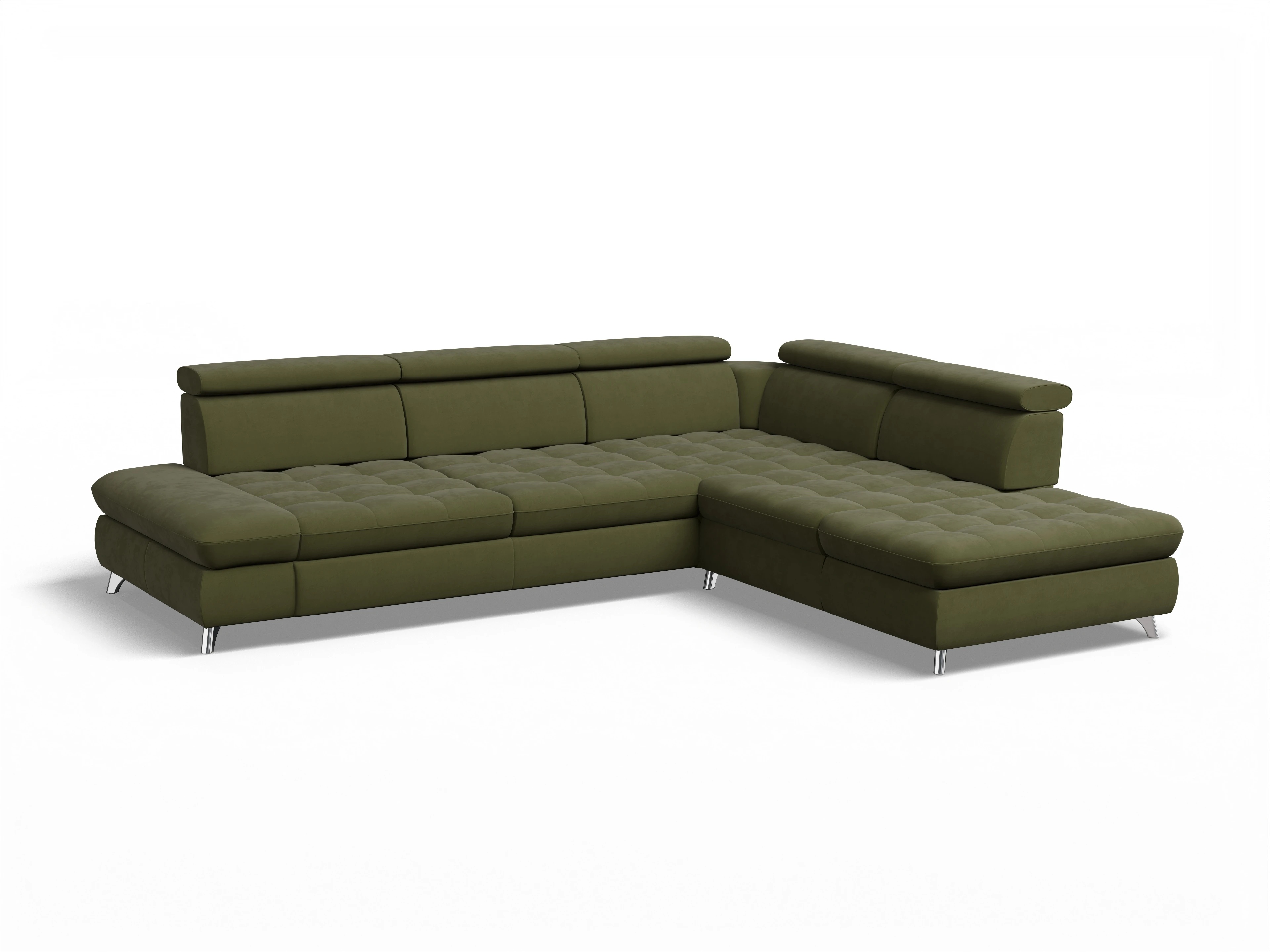 Ansicht des Produktes Memphis Stoff Ecksofa rechts Abschluss offen in Stoff Grün