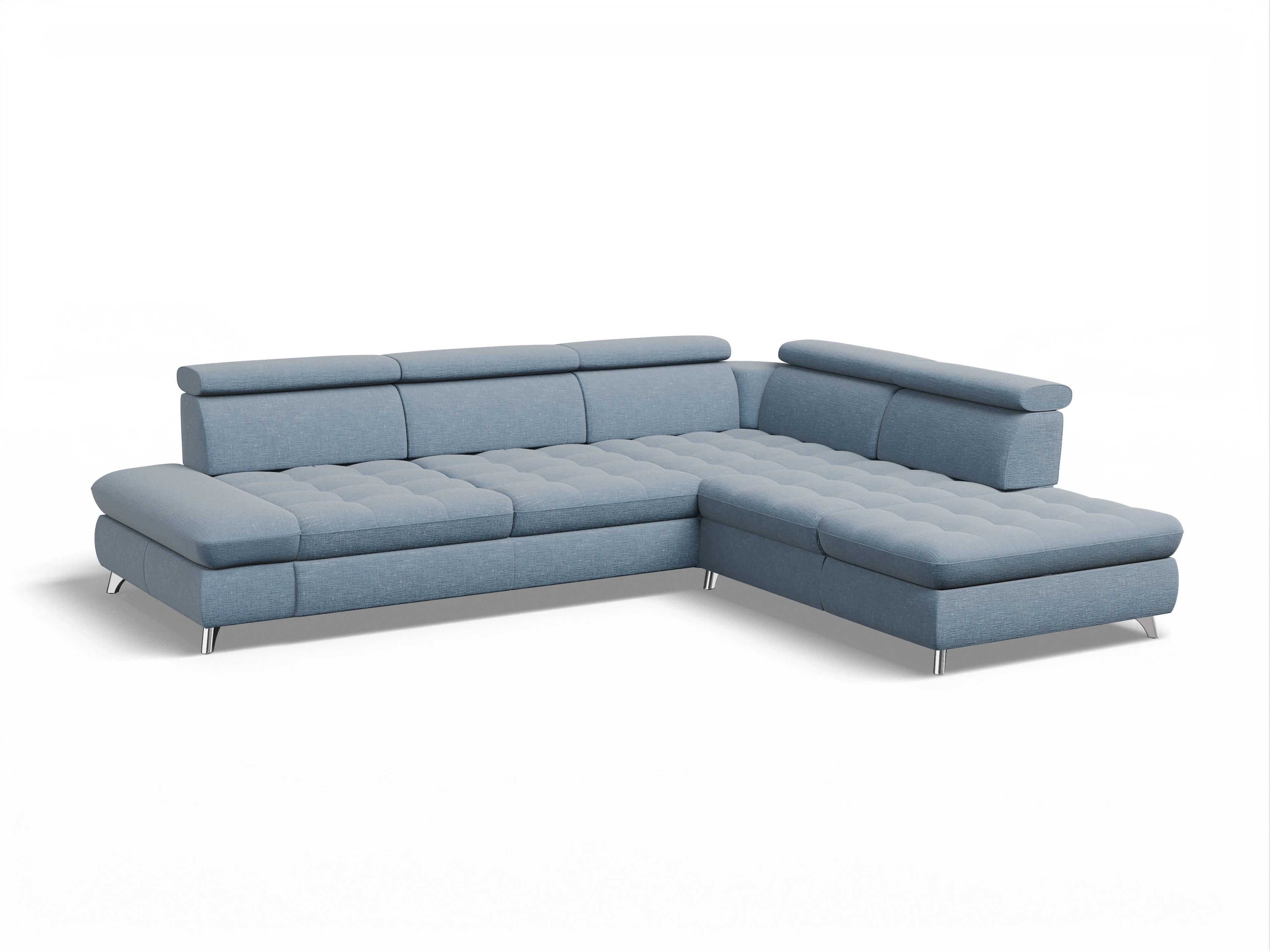 Ansicht des Produktes Memphis Stoff Ecksofa rechts Abschluss offen in Stoff Blau