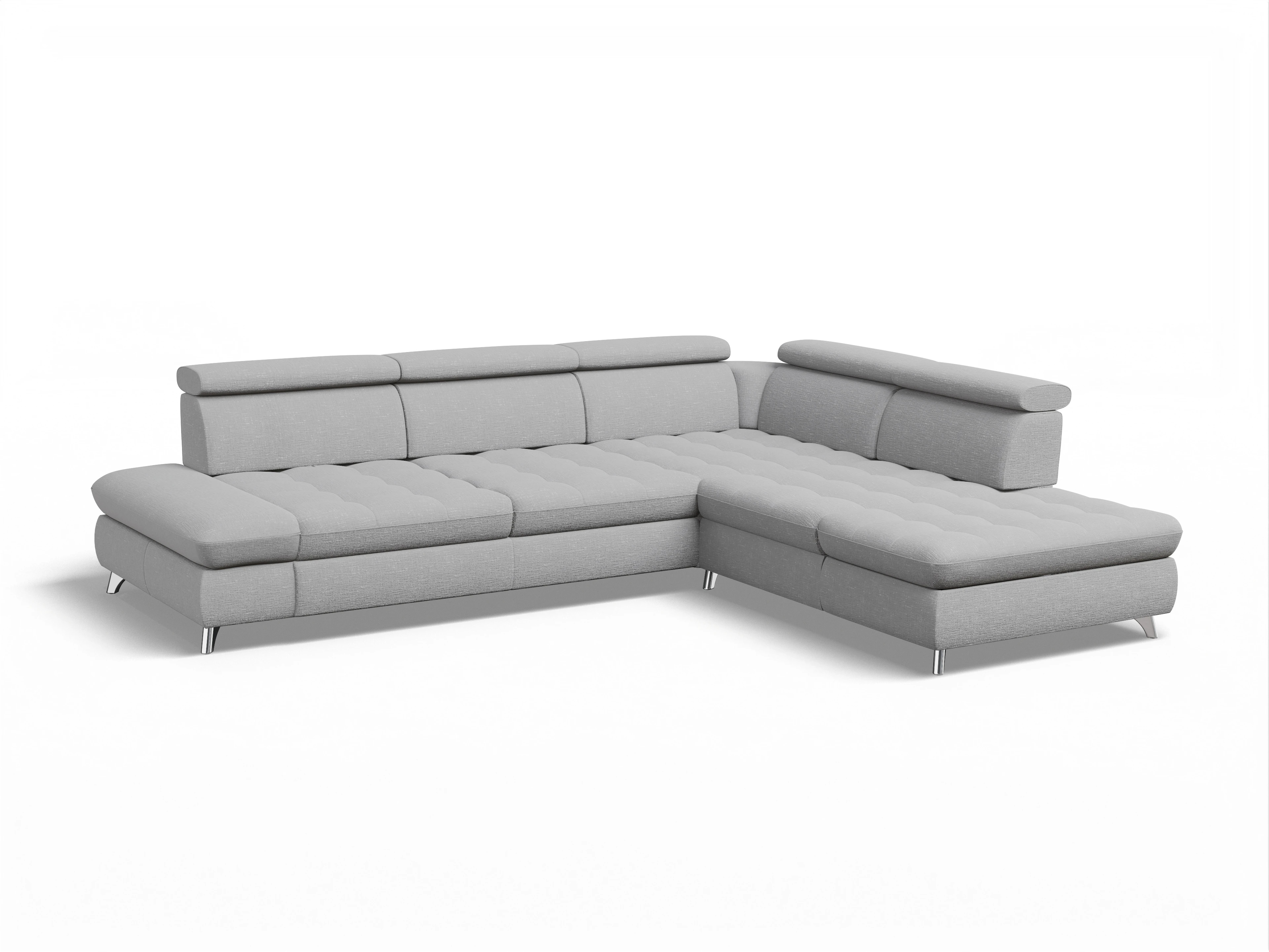 Ansicht des Produktes Memphis Stoff Ecksofa rechts Abschluss offen in Stoff Grau