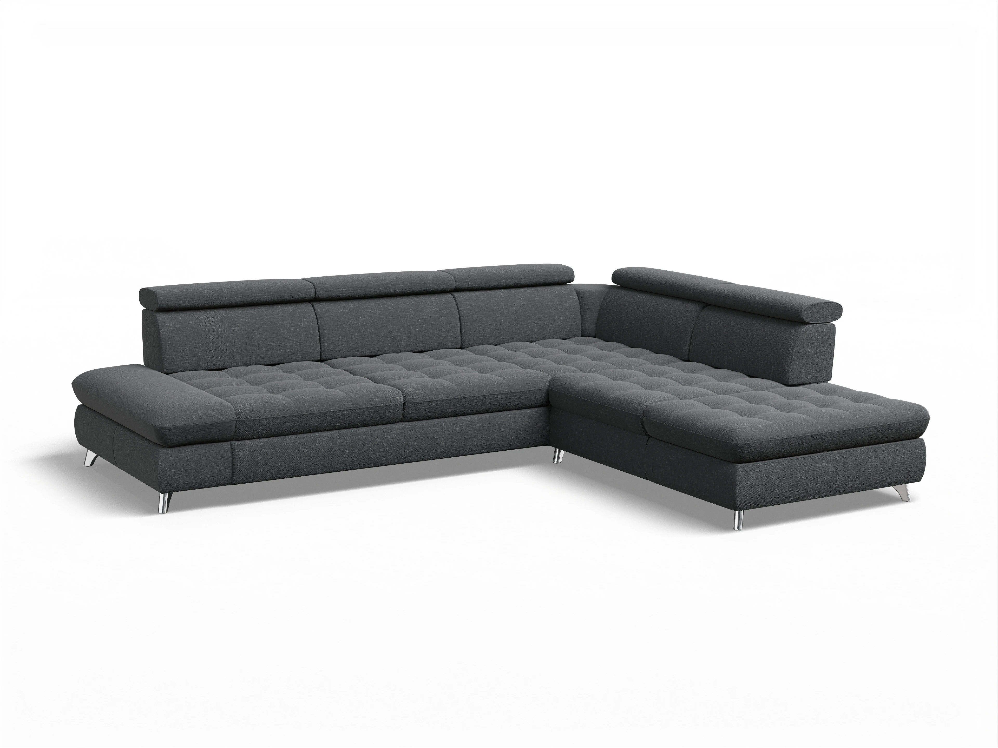 Ansicht des Produktes Memphis Stoff Ecksofa rechts Abschluss offen in Stoff Grau