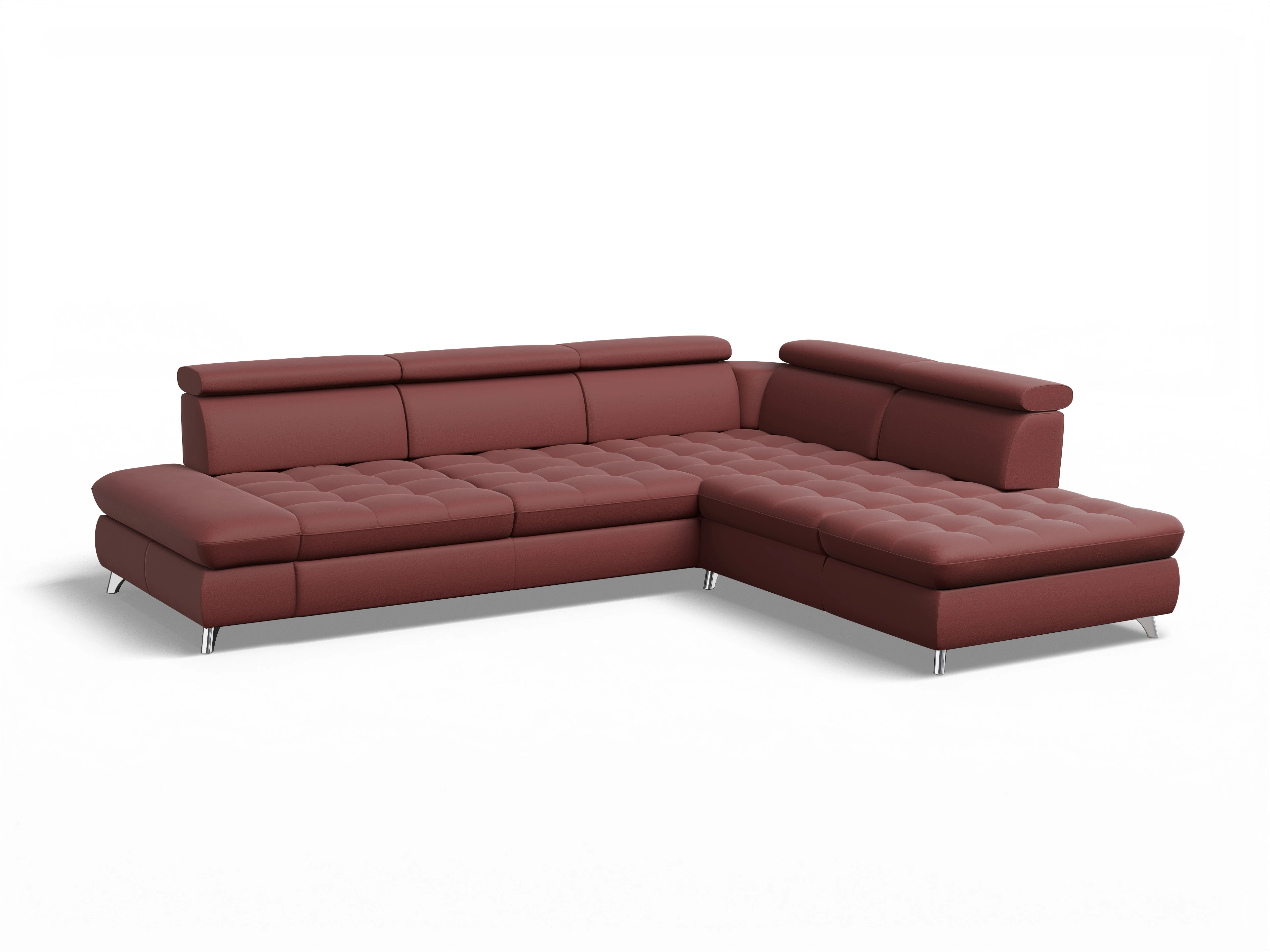 Ansicht des Produktes Memphis Stoff Ecksofa rechts Abschluss offen in Leder Rot